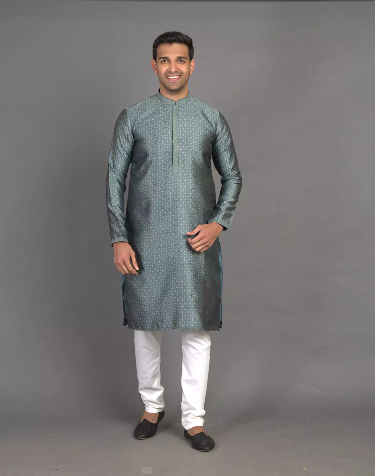 Self Brocade Weaving Design Grey Jacquard Kurta Set