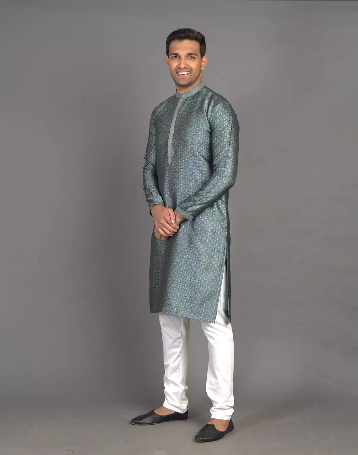 Self Brocade Weaving Design Grey Jacquard Kurta Set