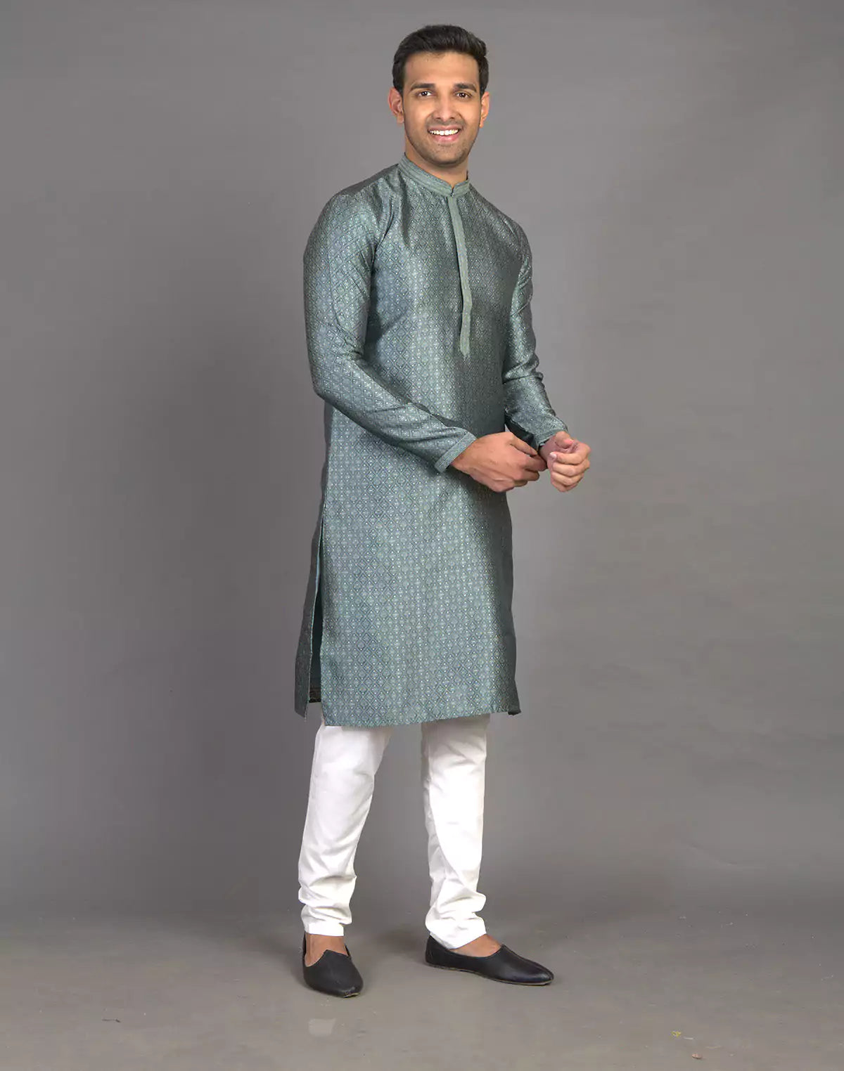 Self Brocade Weaving Design Grey Jacquard Kurta Set