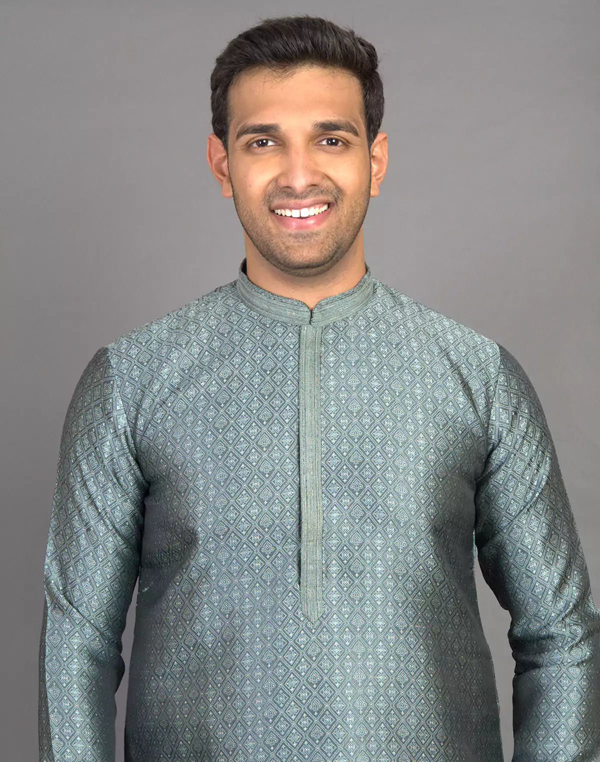 Self Brocade Weaving Design Grey Jacquard Kurta Set