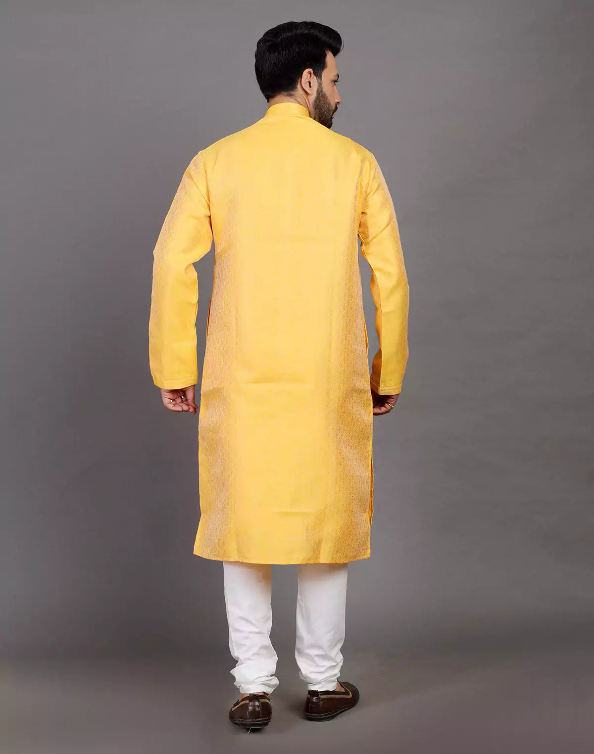 Self Design Thread With Stones Work Yellow Soft Silk Kurta Set