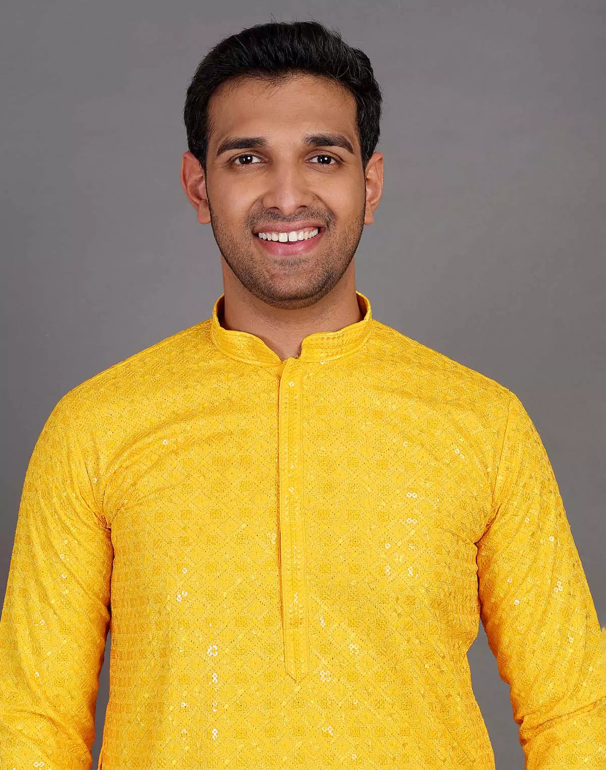 Self Thread and Sequence Design Yellow Georgette Kurta Pyjama Set