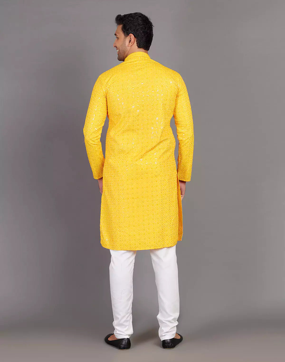 Self Thread and Sequence Design Yellow Georgette Kurta Pyjama Set
