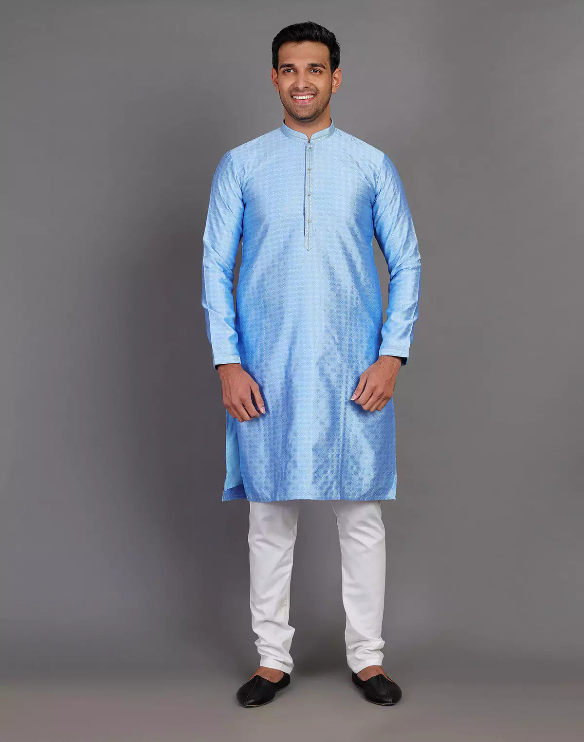 Dark Blue Self Design Stones Work Soft Silk Kurta Set