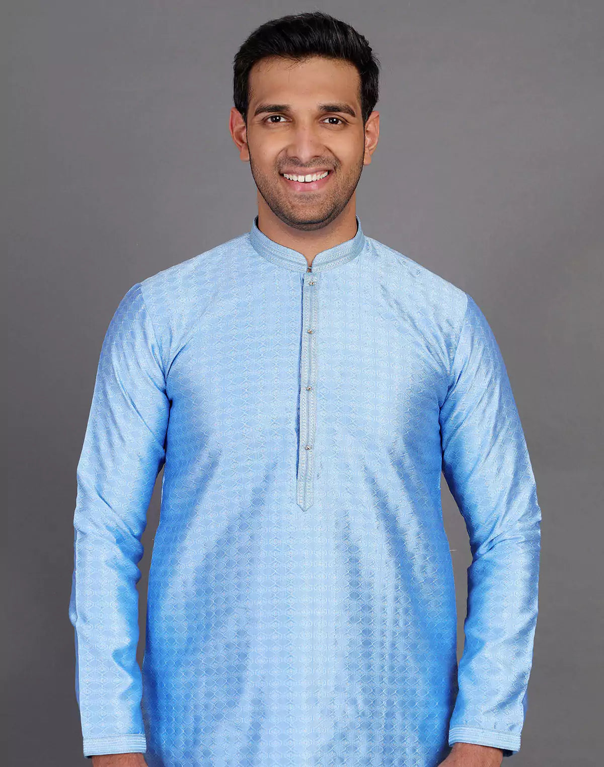 Dark Blue Self Design Stones Work Soft Silk Kurta Set