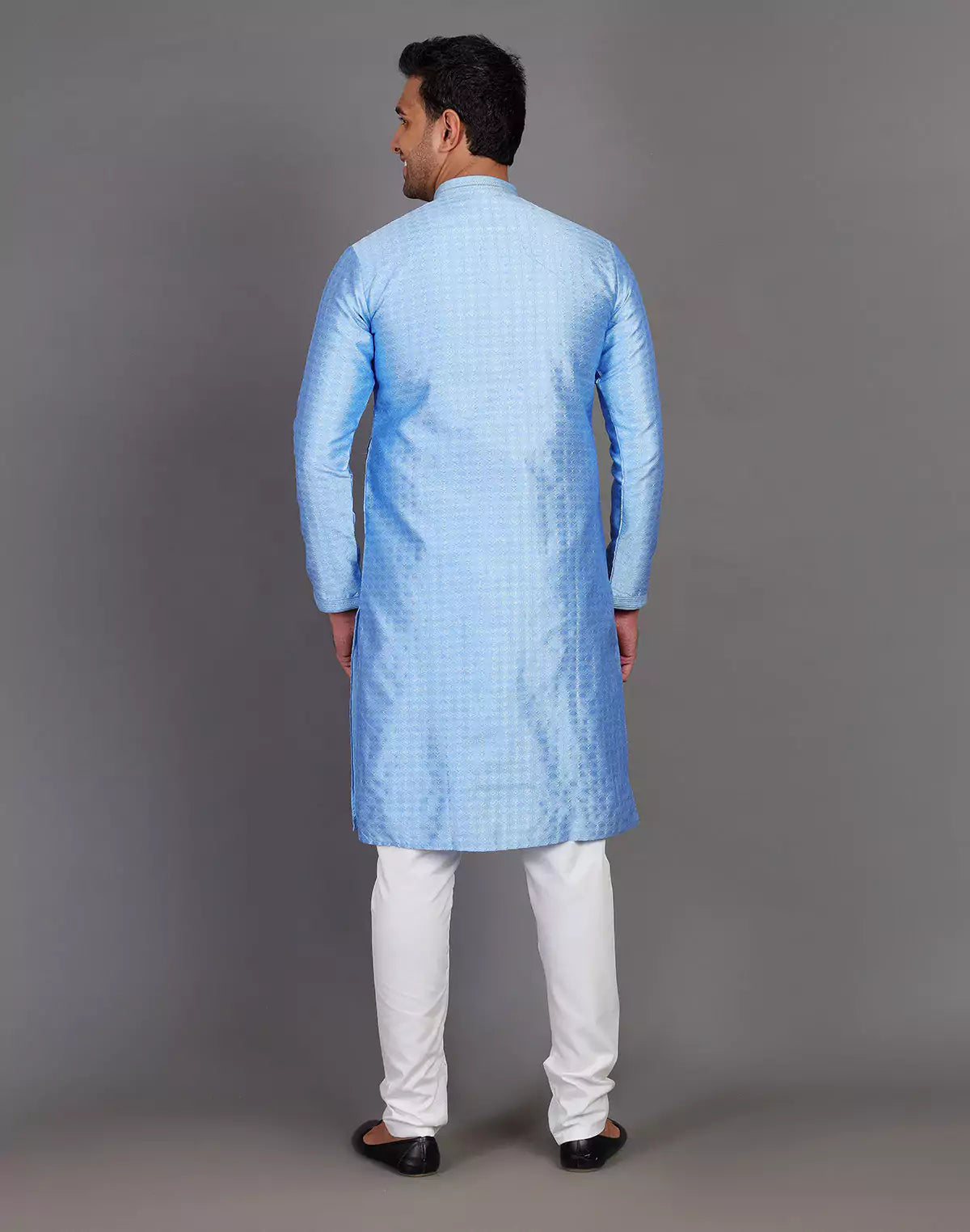 Dark Blue Self Design Stones Work Soft Silk Kurta Set