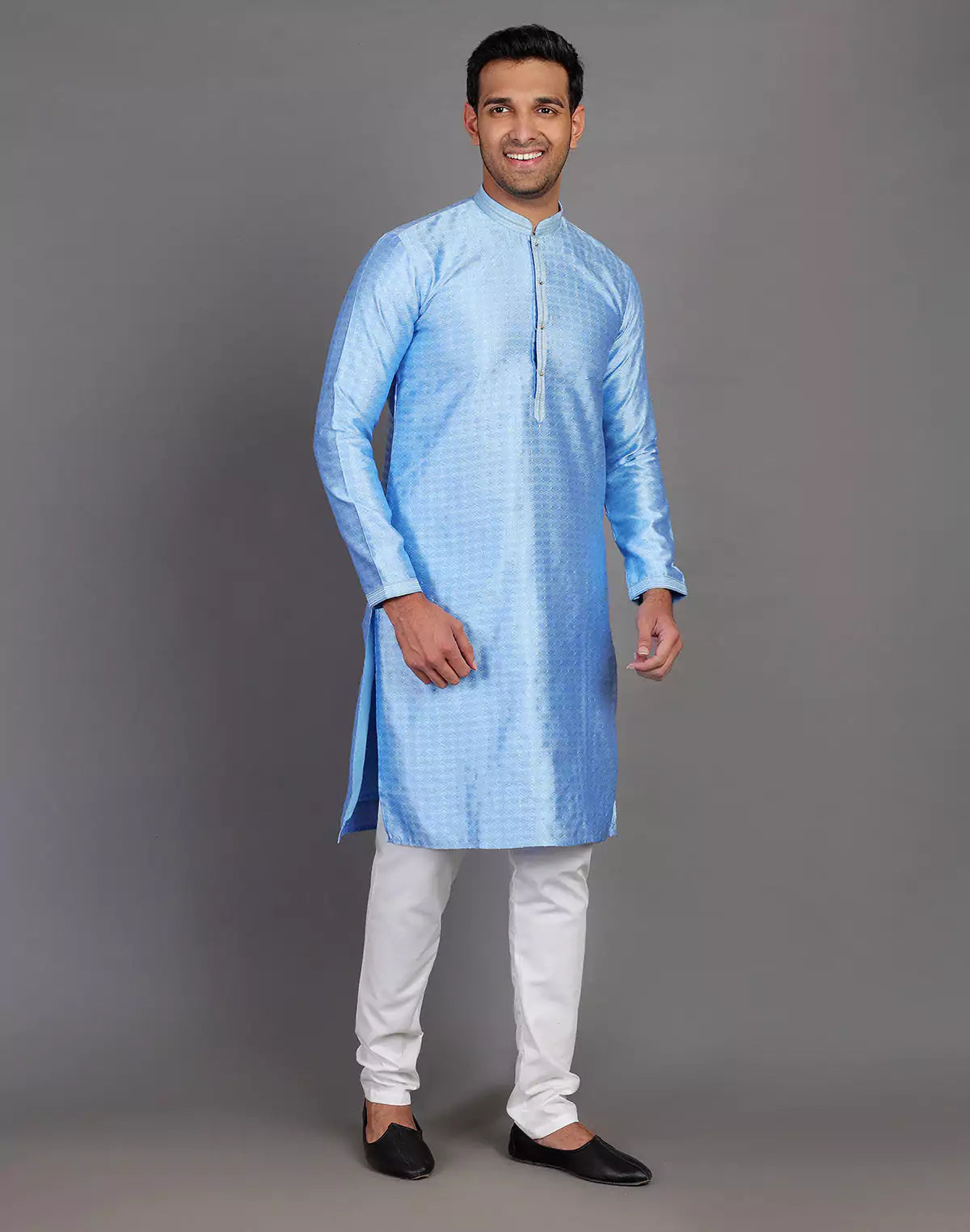 Dark Blue Self Design Stones Work Soft Silk Kurta Set