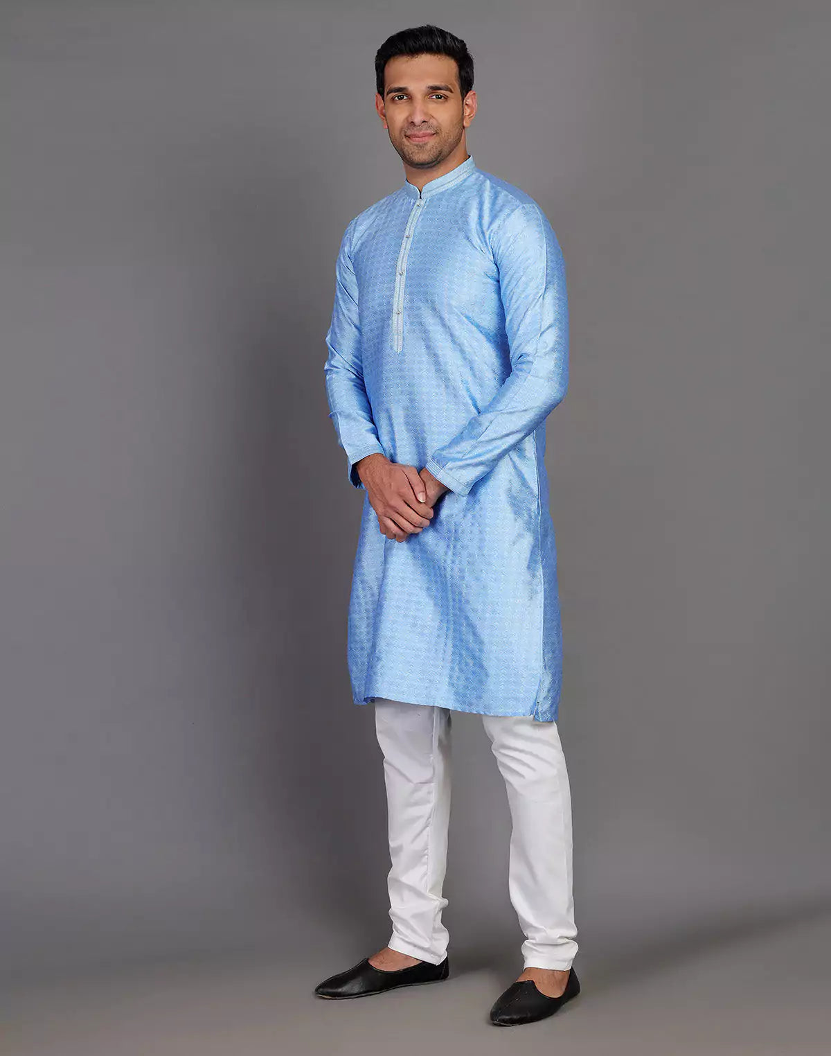 Dark Blue Self Design Stones Work Soft Silk Kurta Set