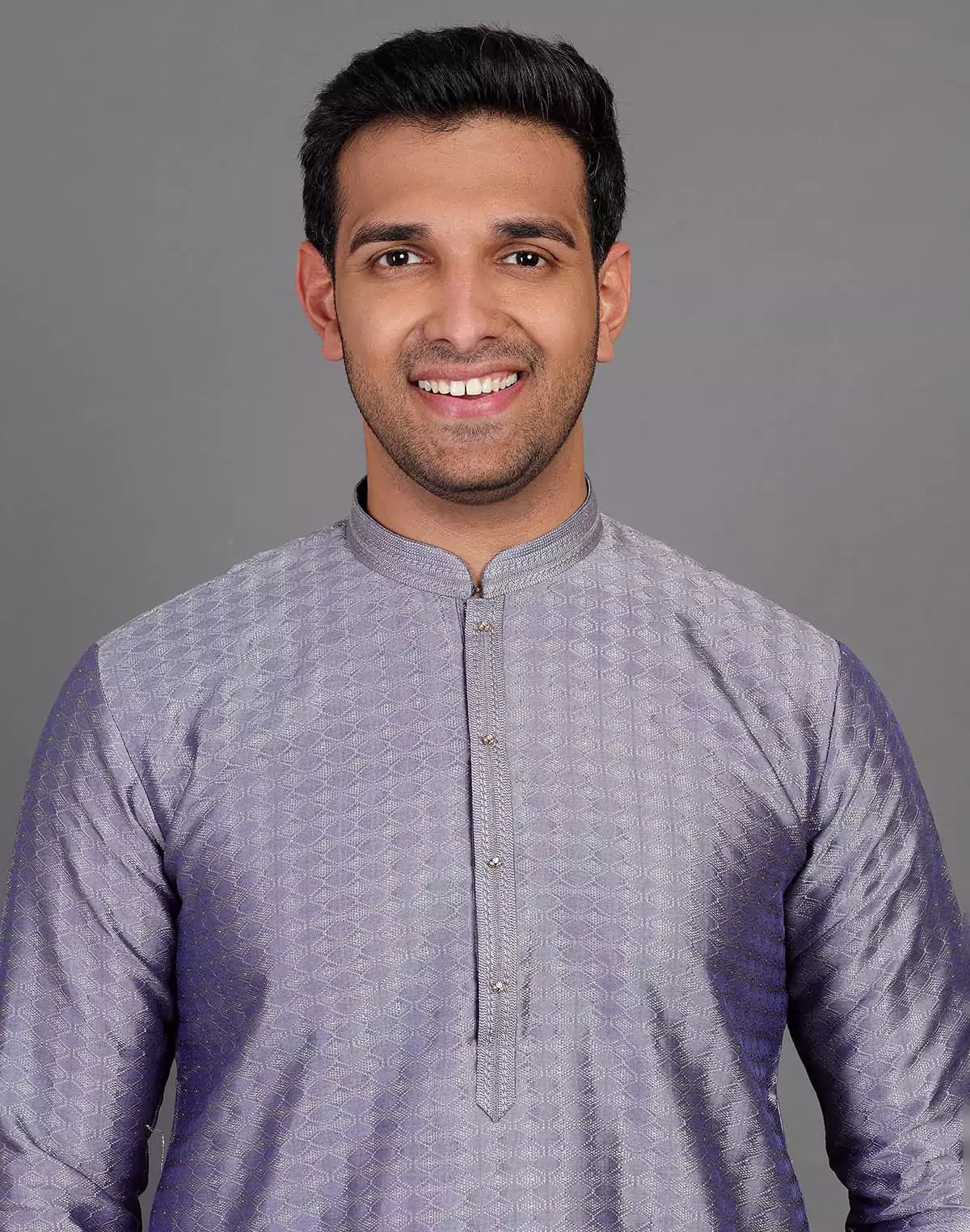 Grey Coloured Self Design Stones Work Soft Silk Kurta Set