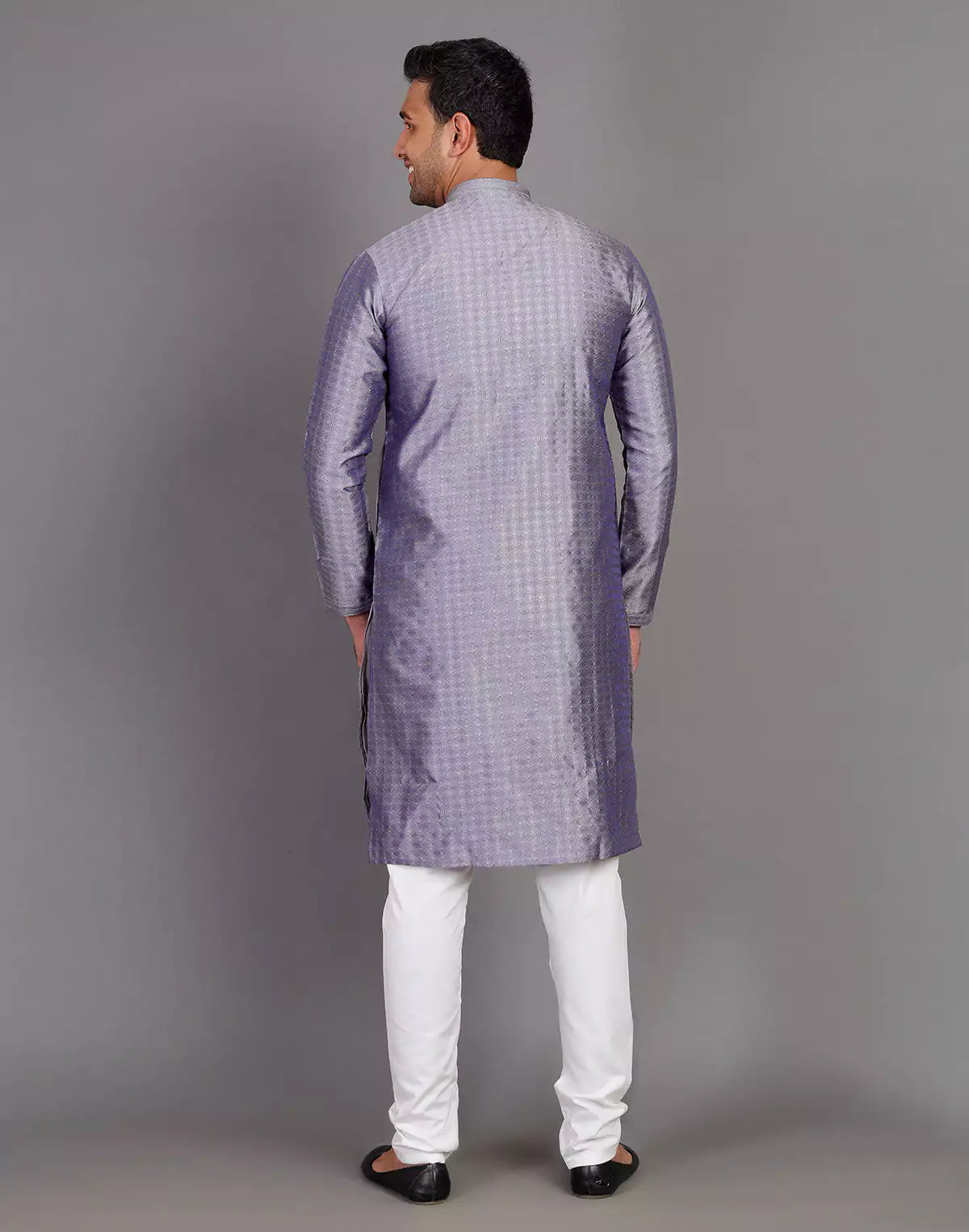 Grey Coloured Self Design Stones Work Soft Silk Kurta Set