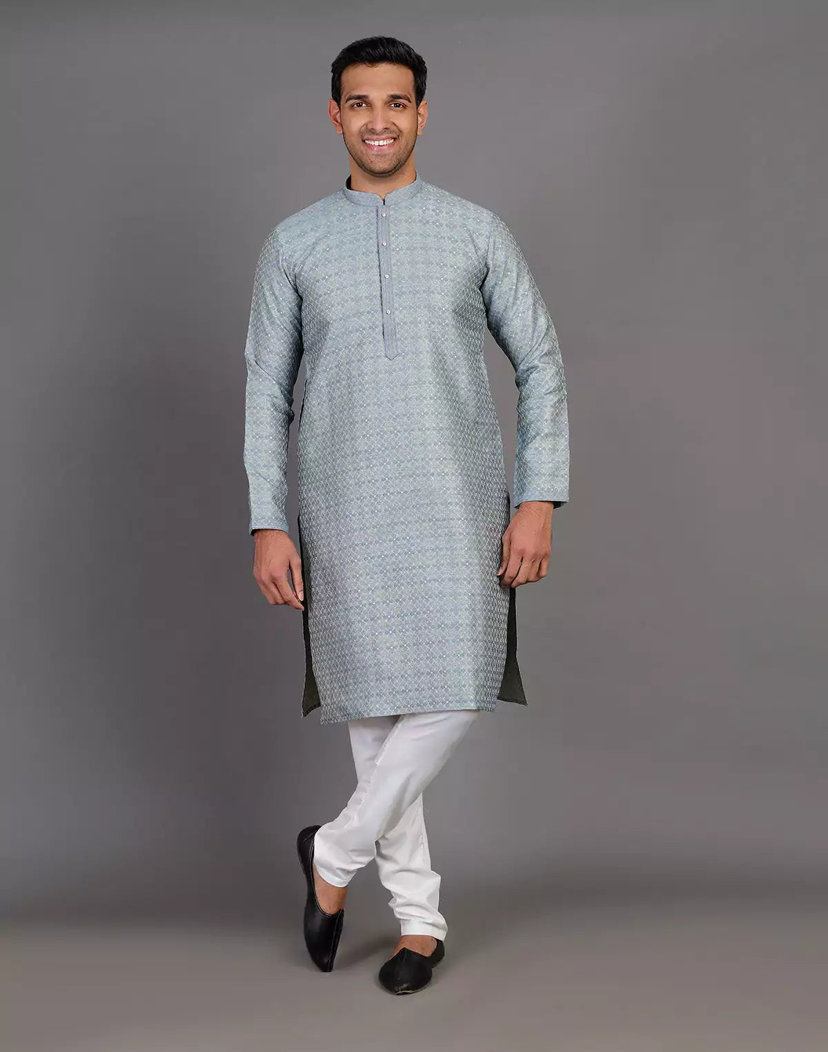 Grey Thread With Brocade Design Soft Silk Kurta Set