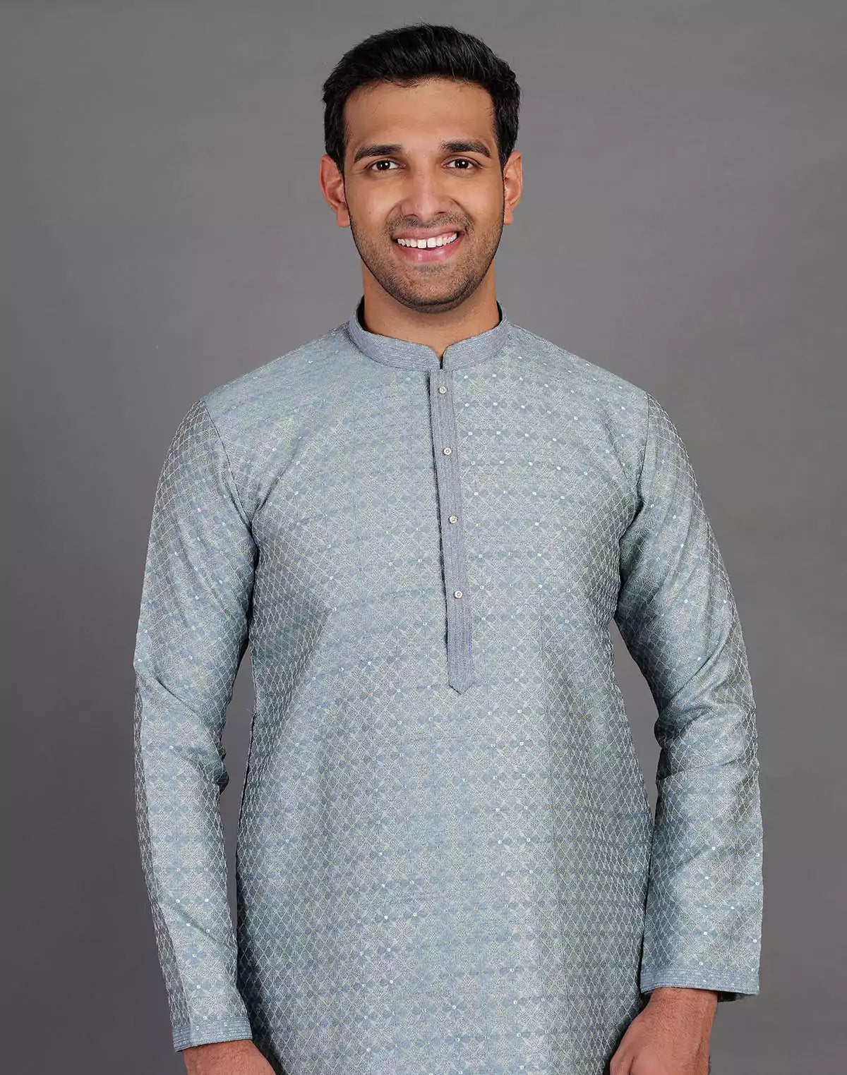 Grey Thread With Brocade Design Soft Silk Kurta Set