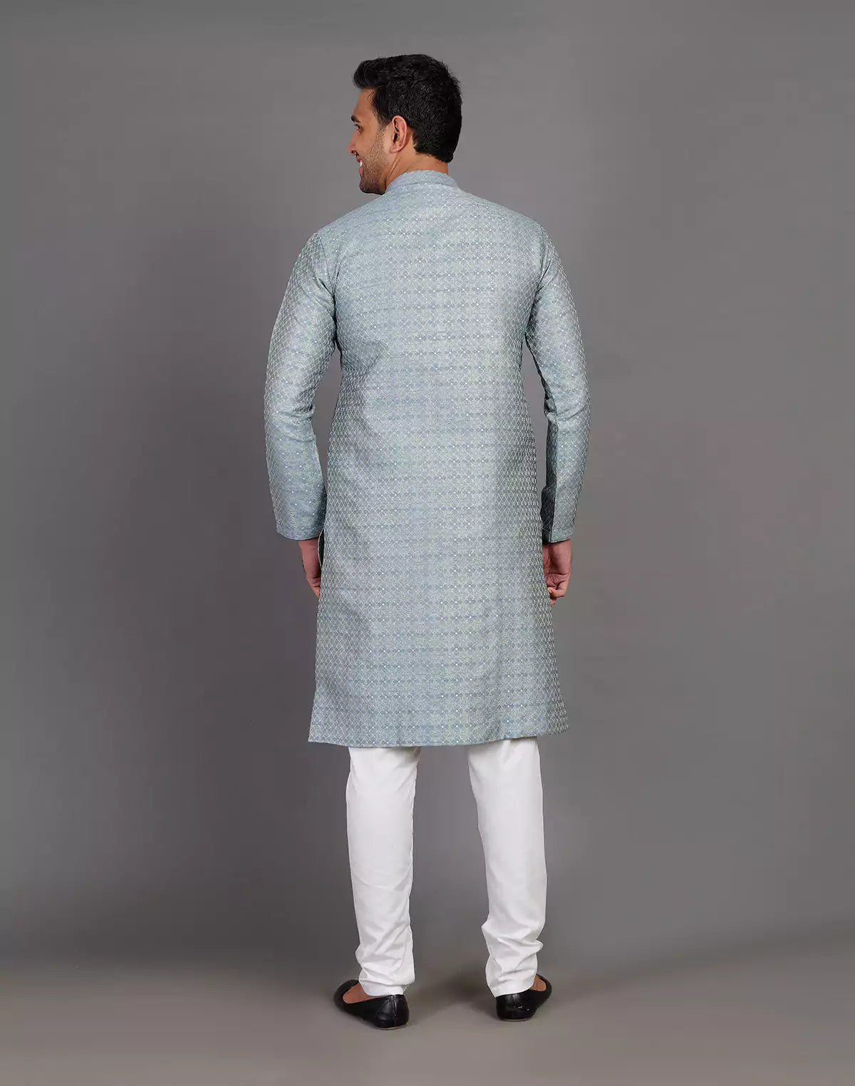 Grey Thread With Brocade Design Soft Silk Kurta Set
