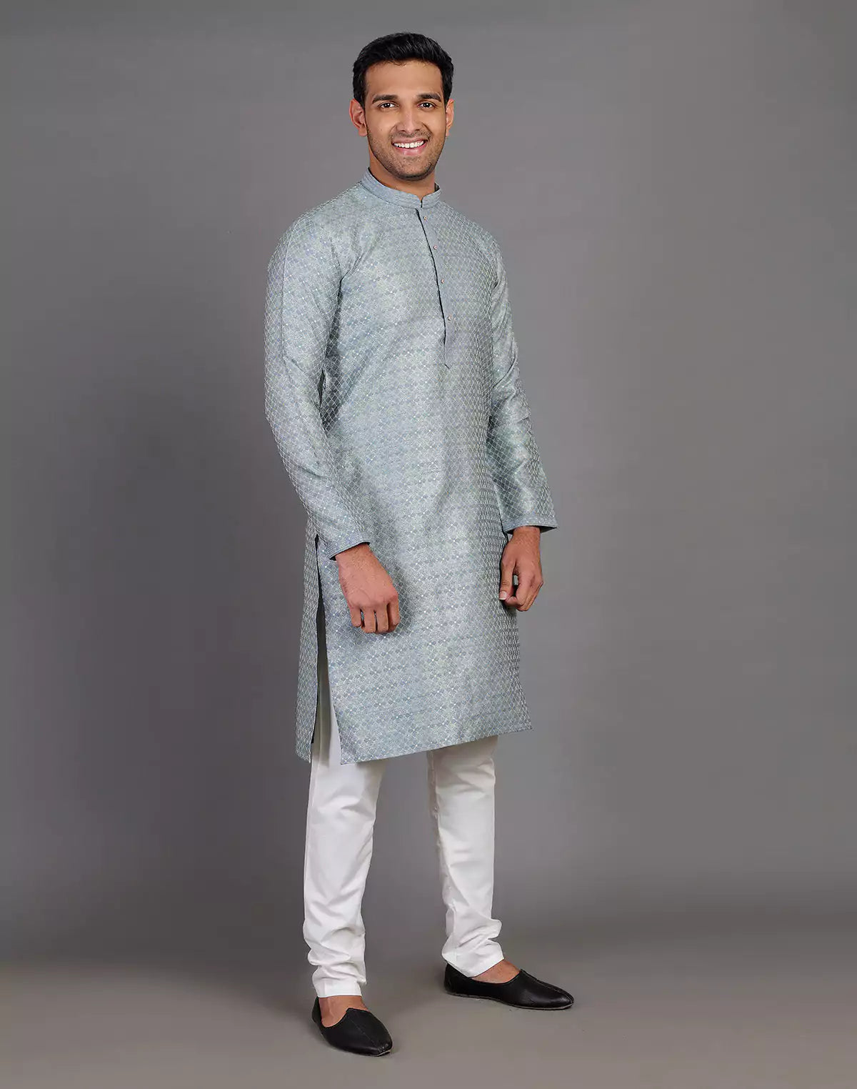 Grey Thread With Brocade Design Soft Silk Kurta Set