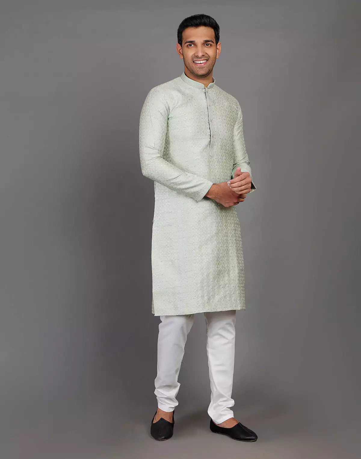 Pista Green Thread With Brocade Design Soft Silk Kurta Set