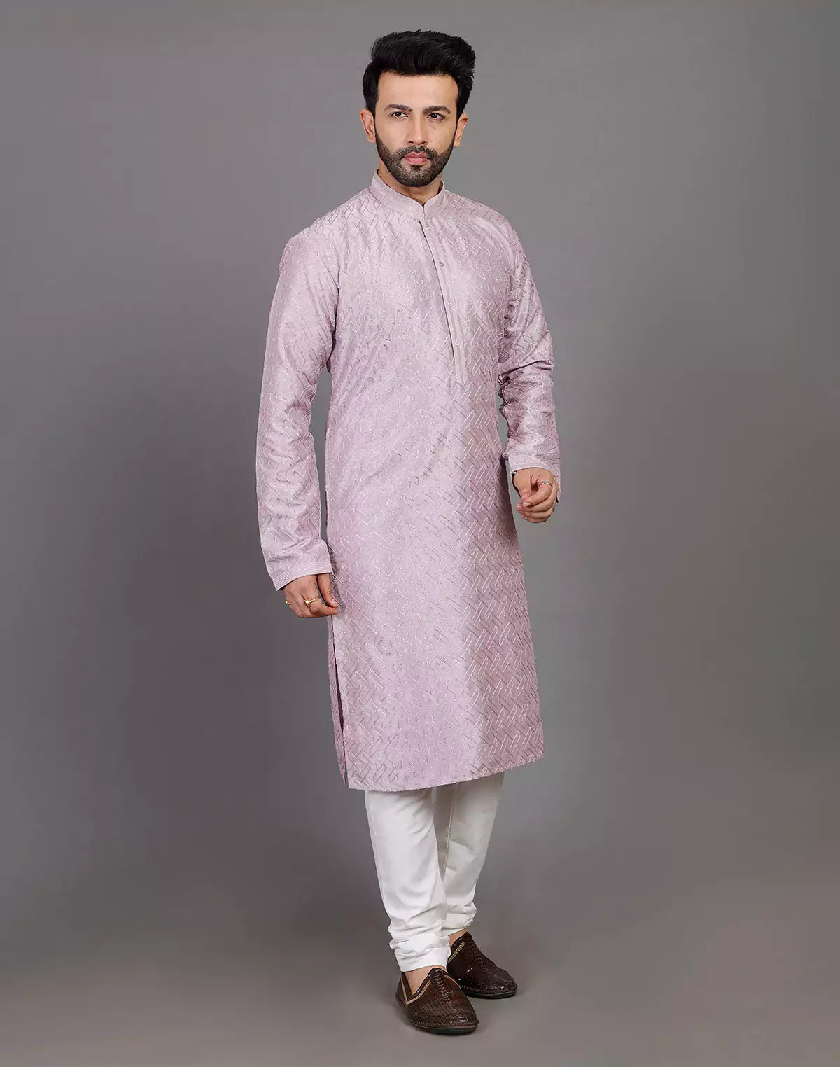 Soft Silk Simple and Comfort Sequence Work Lavender Kurta Set