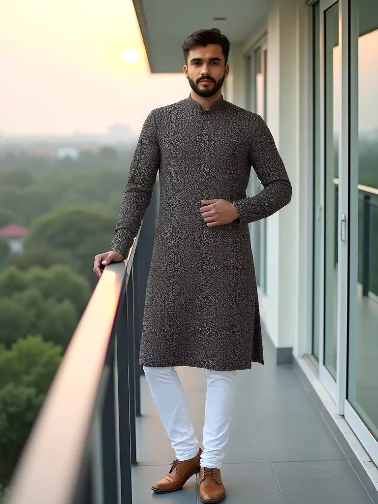 Light Mehendi Green Floral Embroidery Jacquard Kurta Pyjama Set