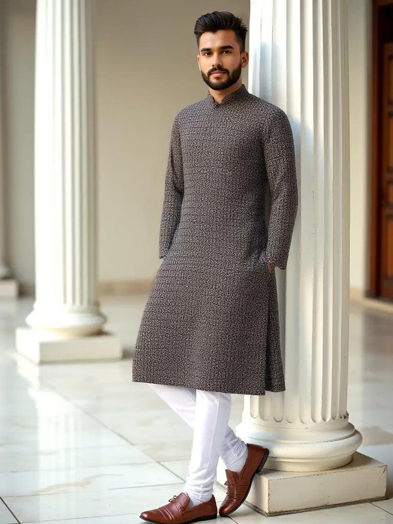 Light Mehendi Green Floral Embroidery Jacquard Kurta Pyjama Set