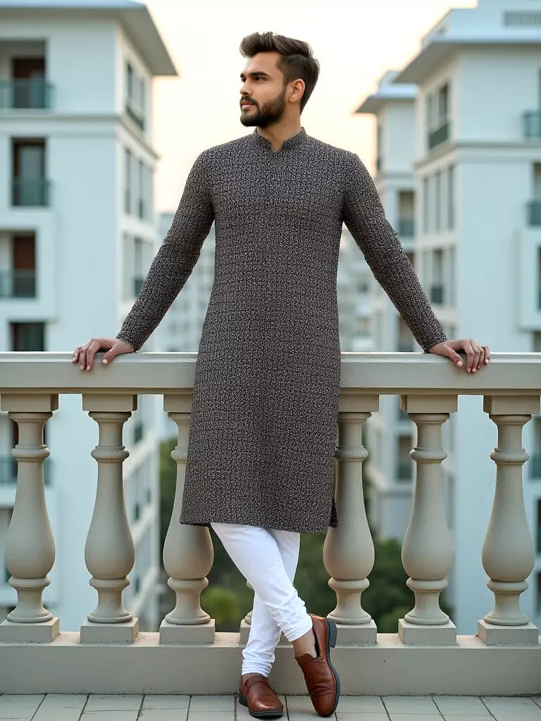 Light Mehendi Green Floral Embroidery Jacquard Kurta Pyjama Set