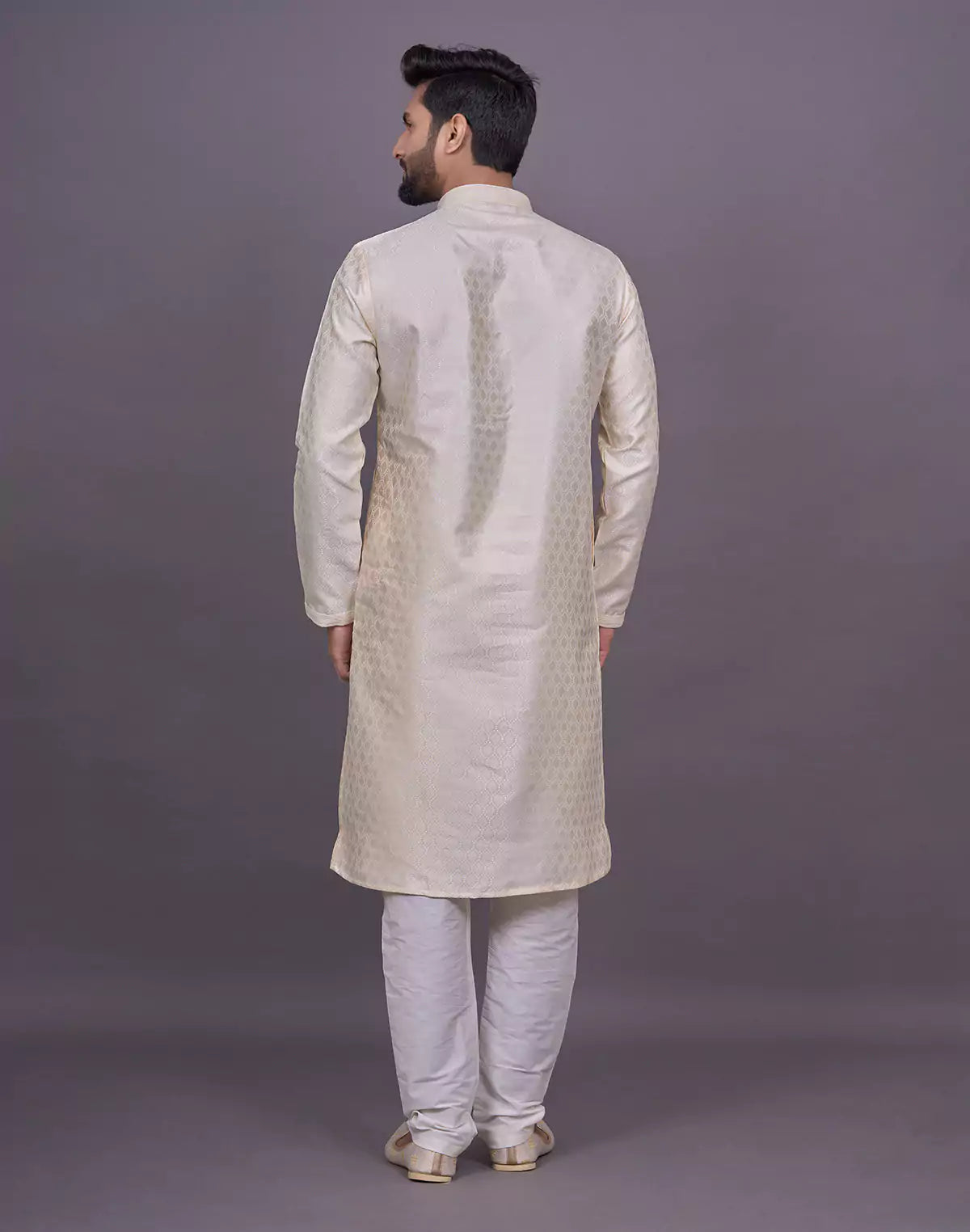 Cream Floral Self Design Thread work Soft Silk Kurta Set