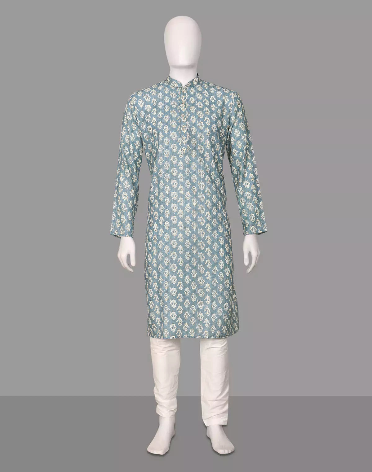 Blue Floral Motifs Printed Cotton Kurta Pyjamas