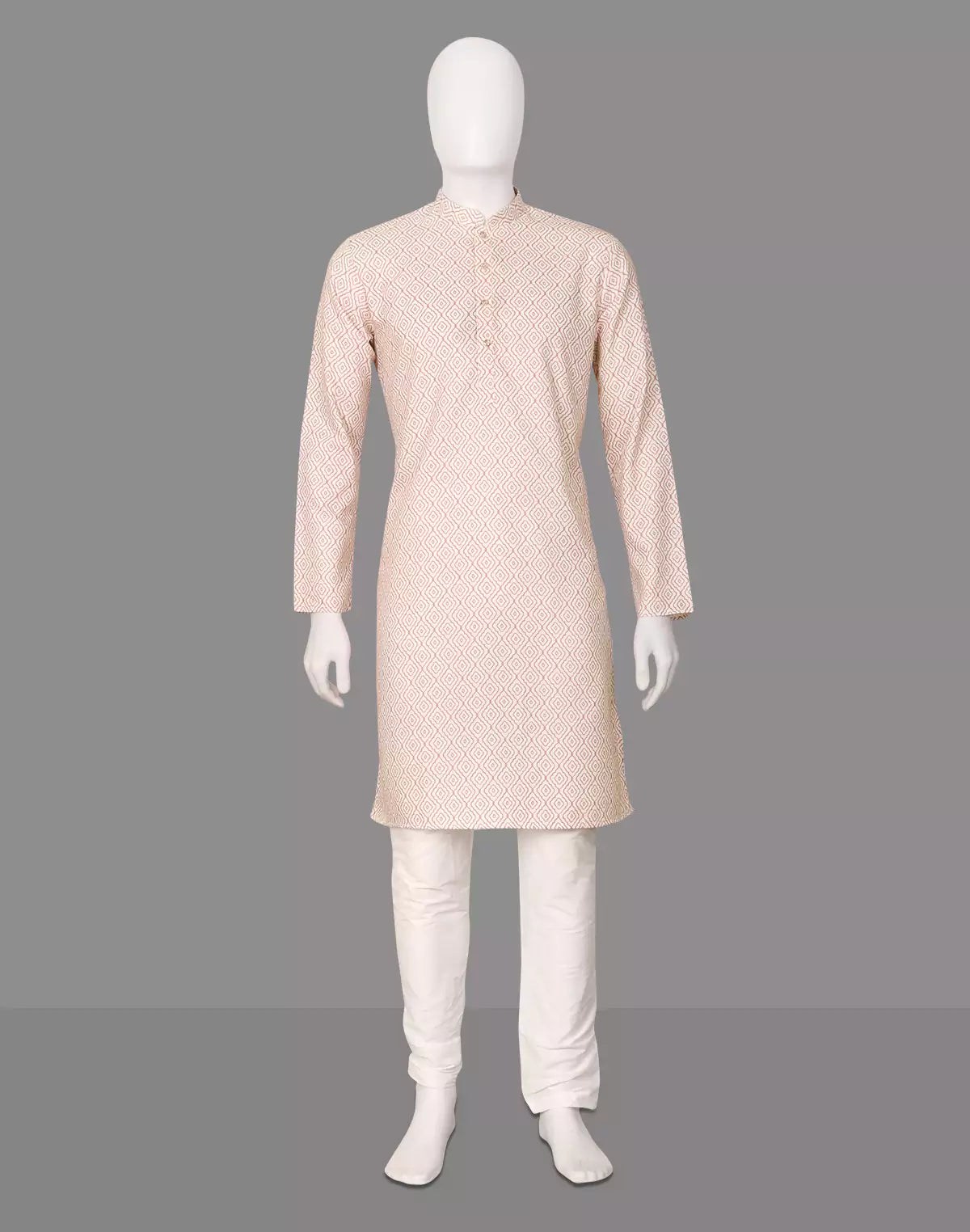 Pink Trellis Patterned Cotton Kurta with Pyjama Set