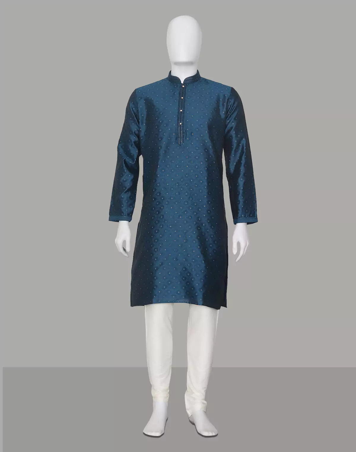 Elegant Blue Self Highlighted Jacquard Kurta Pyjama Set