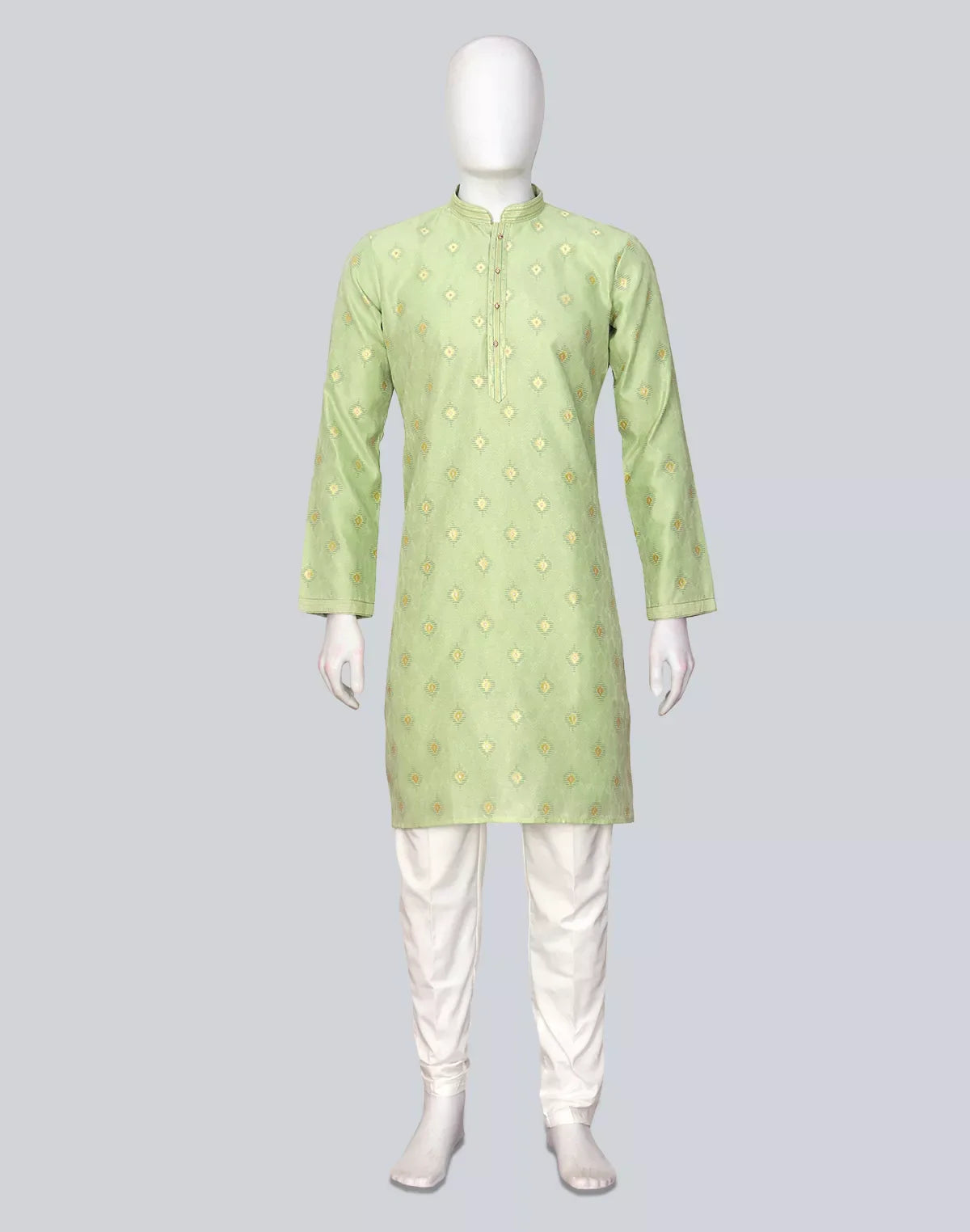 Floral Motifs Pista Coloured Cotton Kurta Pyjamas