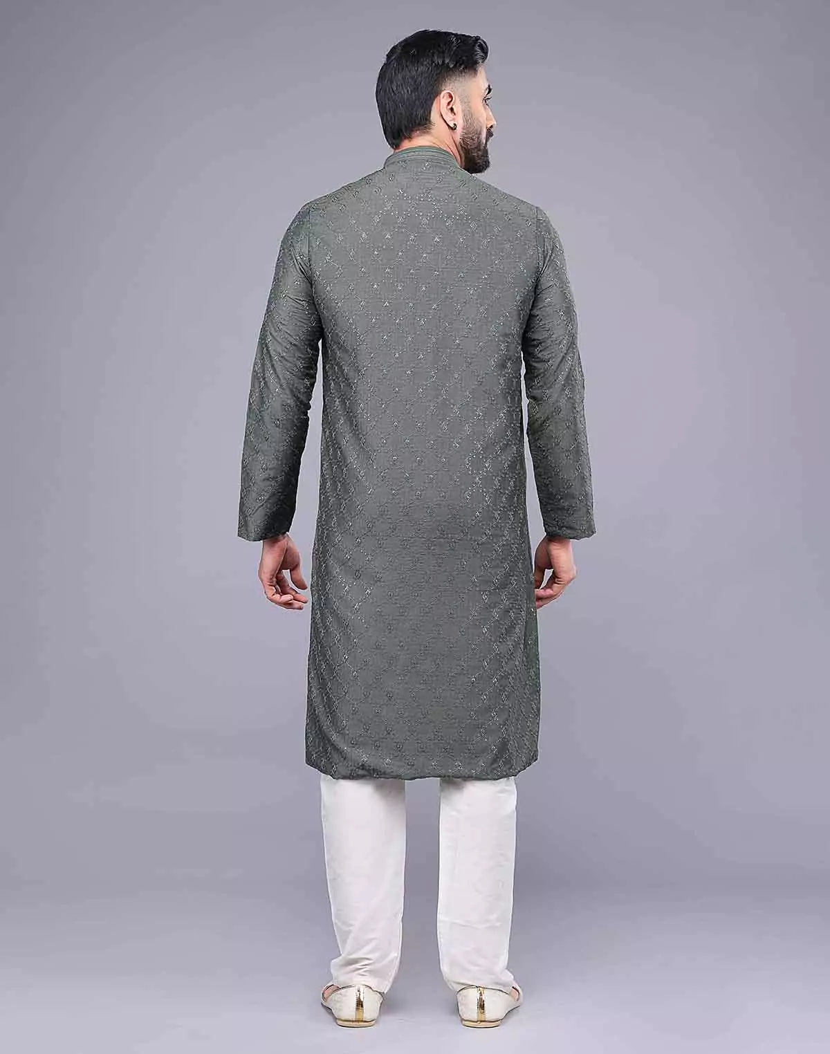 Mehendi Coloured Embellished work Soft Silk Party Wear Kurta Set