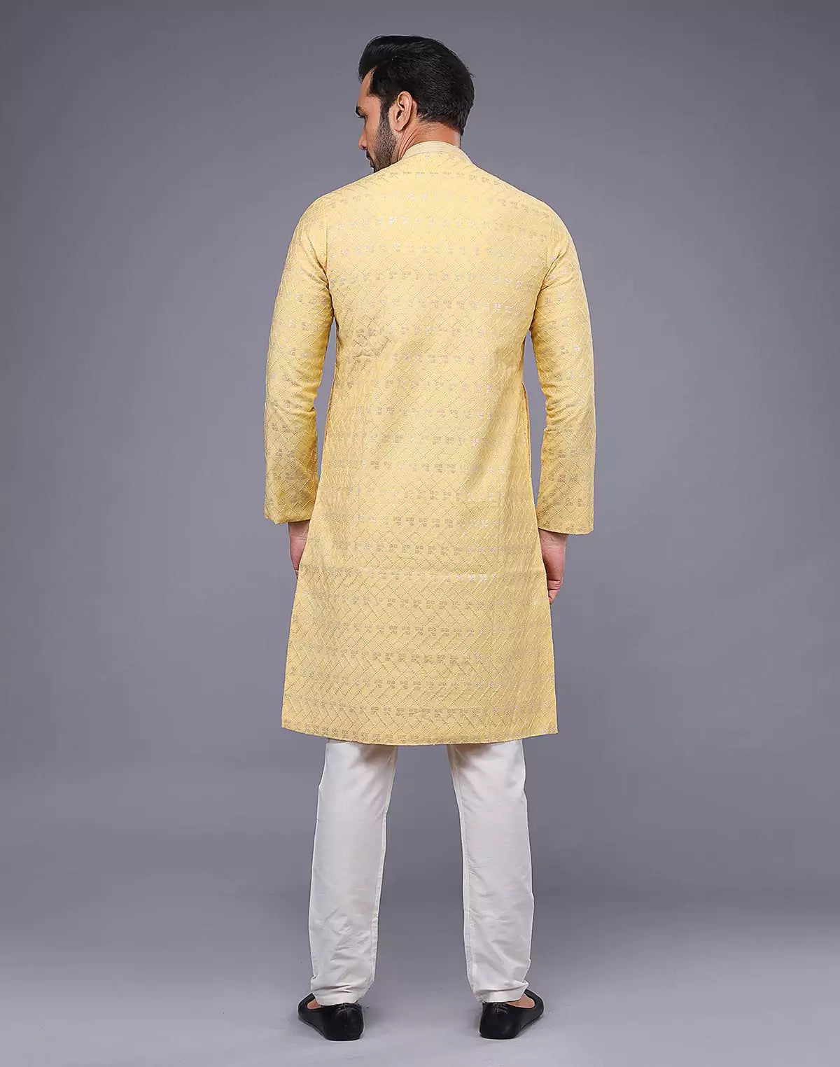 Elegant Yellow Embellished With Thread Work Kurta Pyjama Set