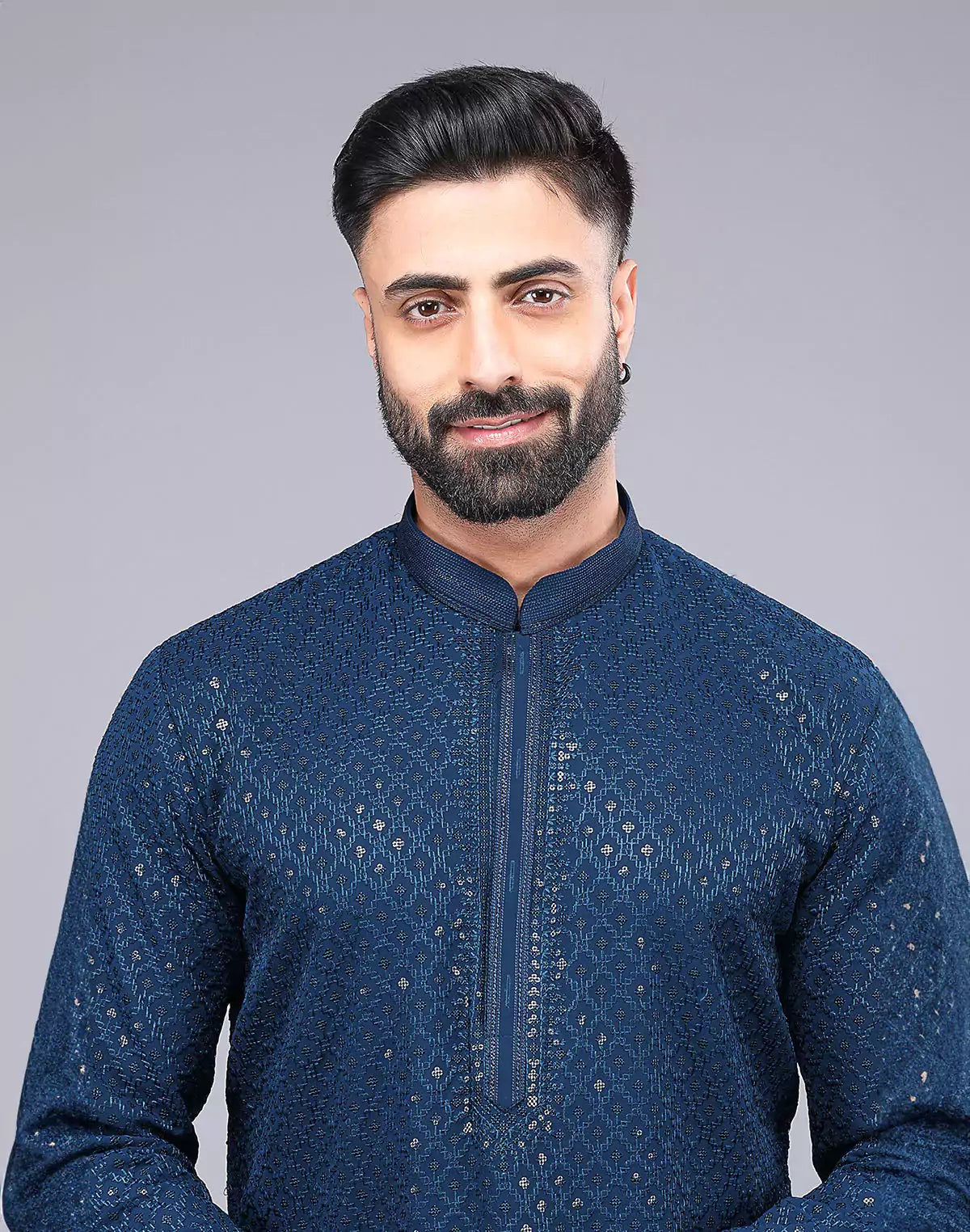 Rama Blue Embellished Work Georgette Party Wear Kurta Pyjama Set