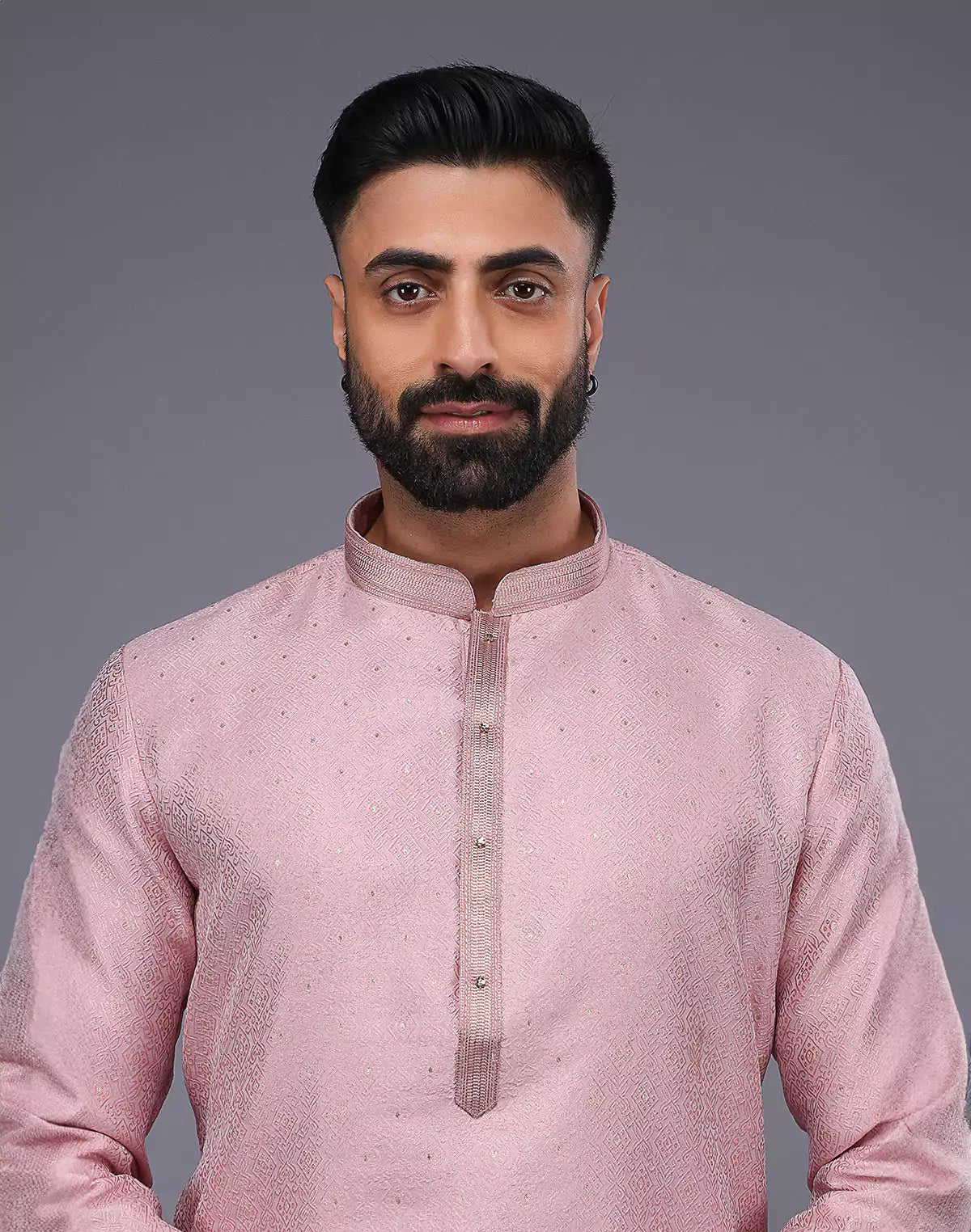 Light Pink Soft Silk Self Design Kurta Pyjama Set