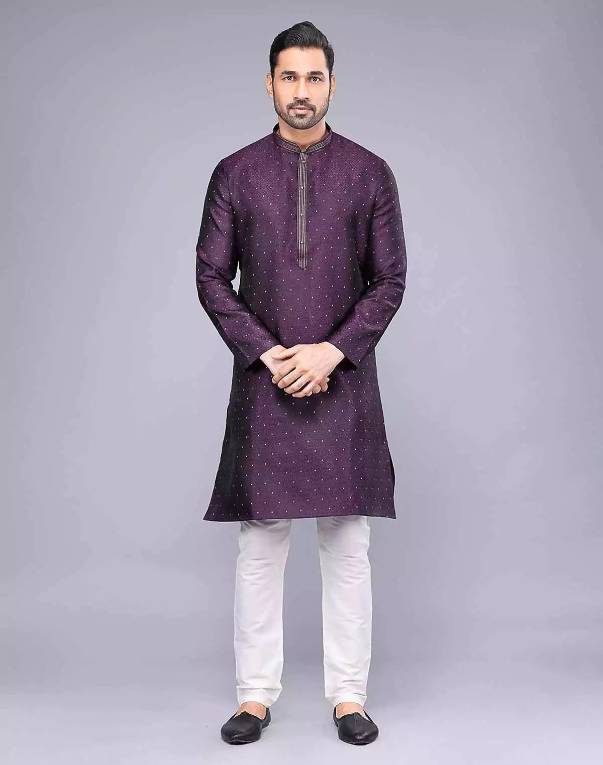 Purple Soft Silk Self Design Kurta Pyjama Set