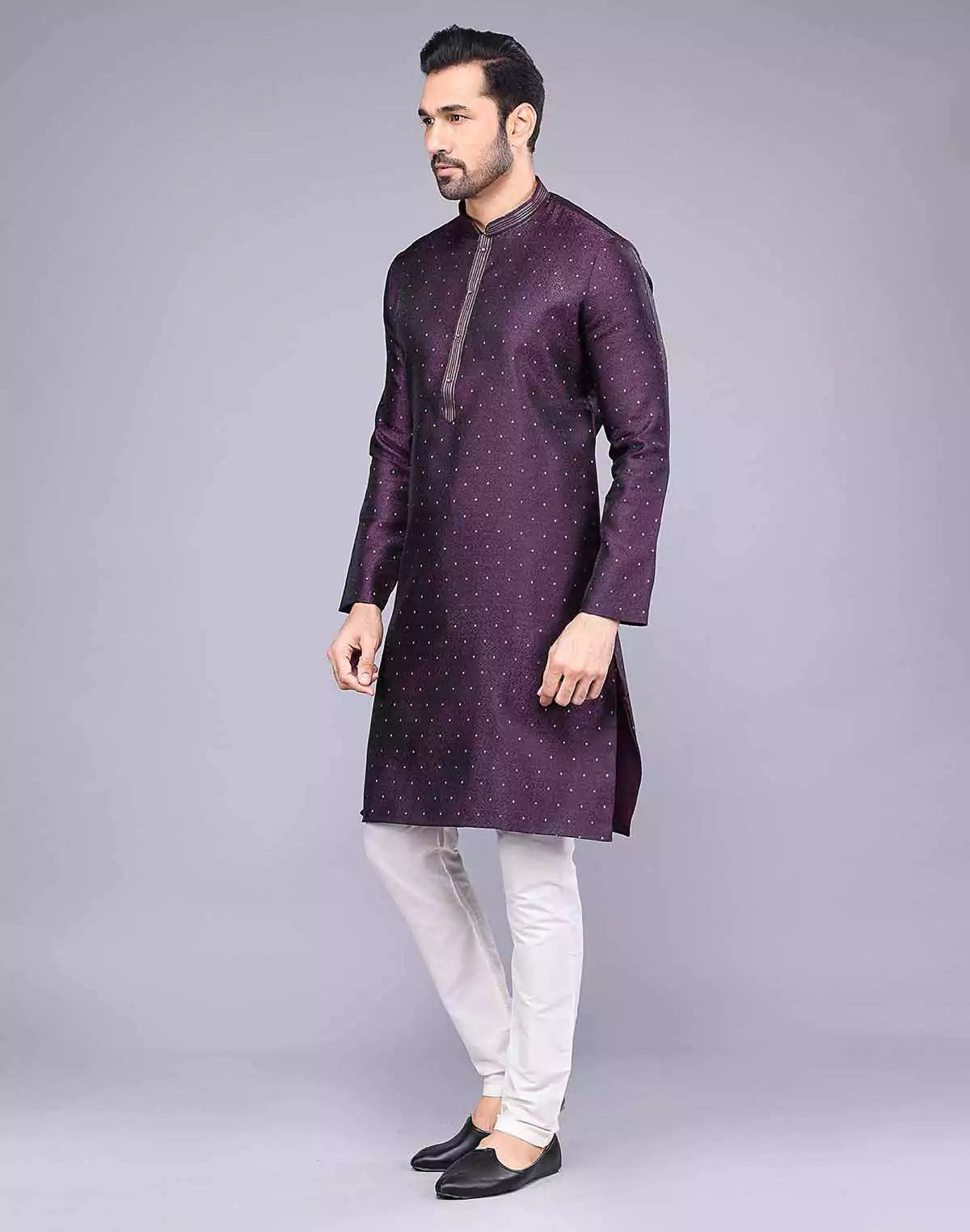 Purple Soft Silk Self Design Kurta Pyjama Set