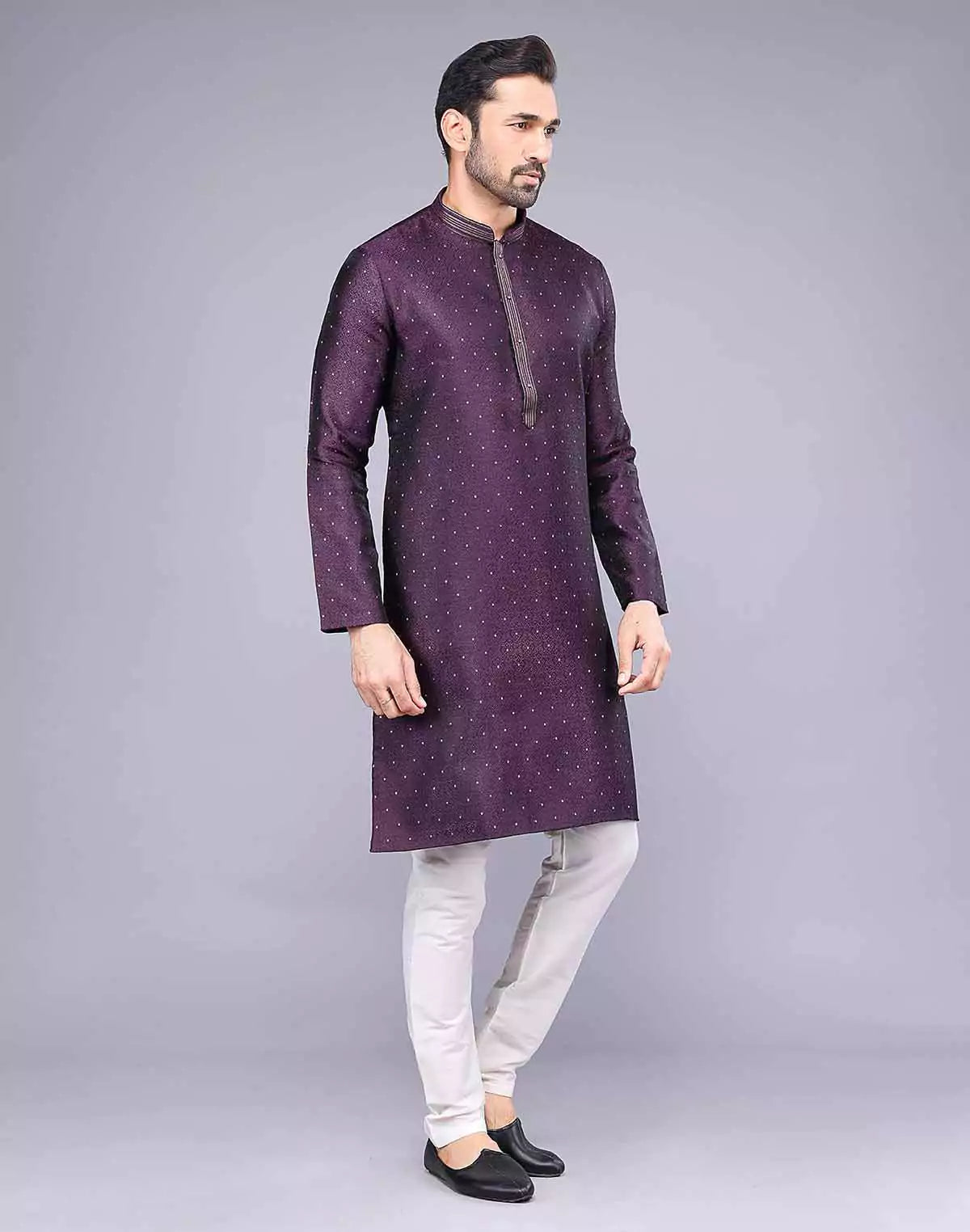 Purple Soft Silk Self Design Kurta Pyjama Set