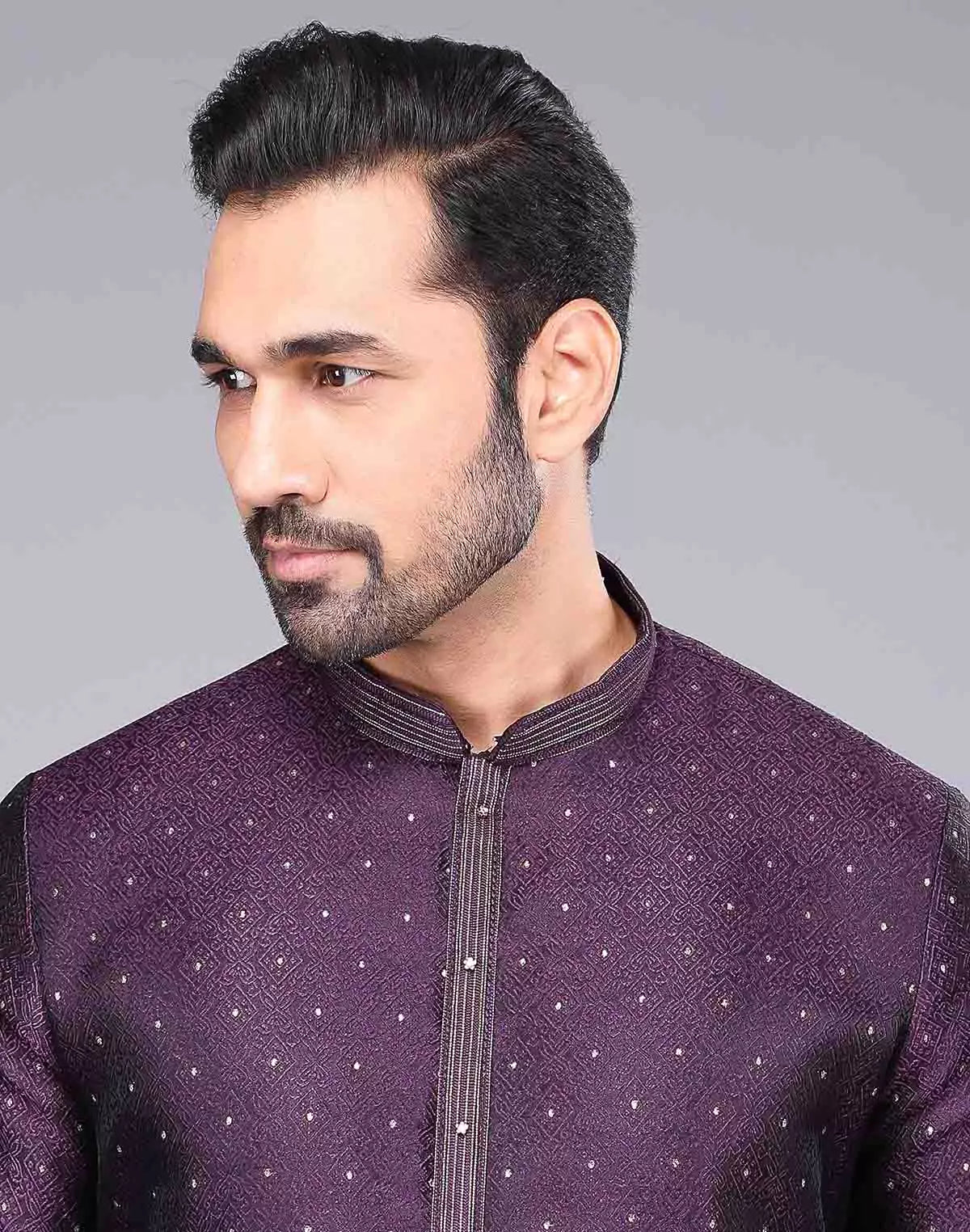 Purple Soft Silk Self Design Kurta Pyjama Set