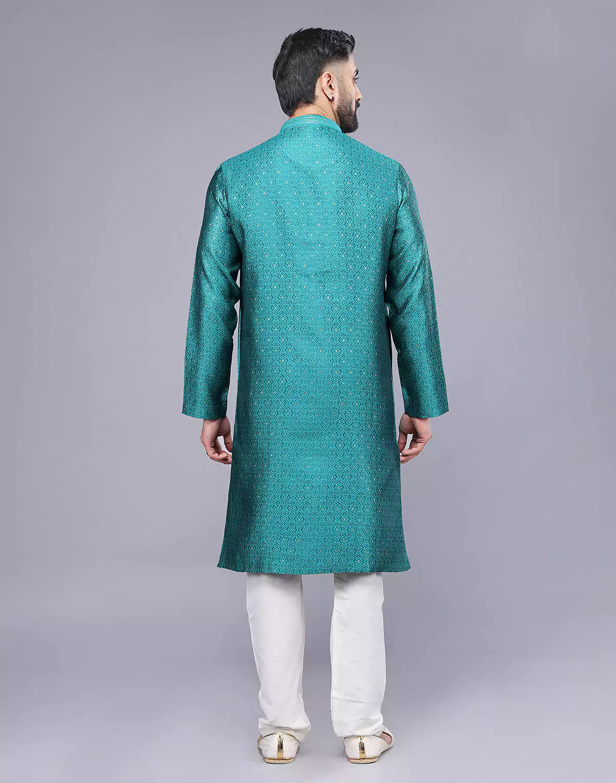 Rama Green Self Floral Design Soft Silk Kurta Set