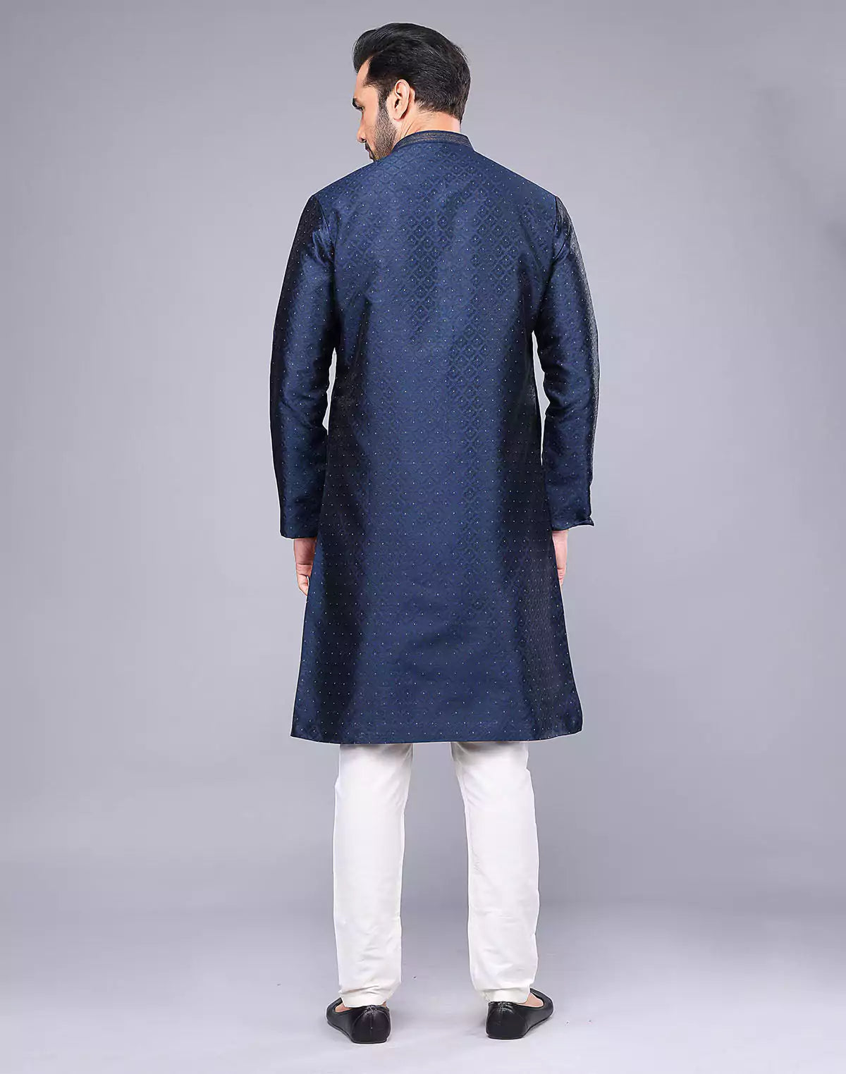 Soft Silk Floral Self Design Blue Coloured Thread Work Kurta Set