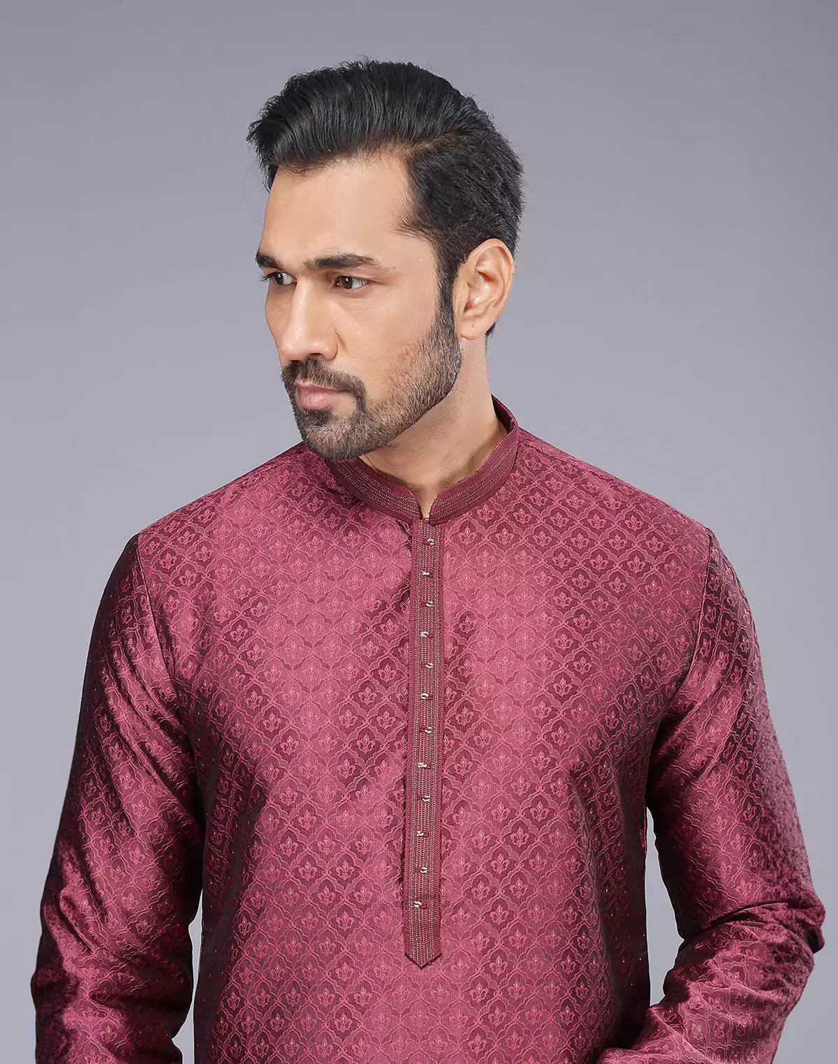 Soft Silk Maroon Self Brocade Design Thread Embroidery Kurta Set