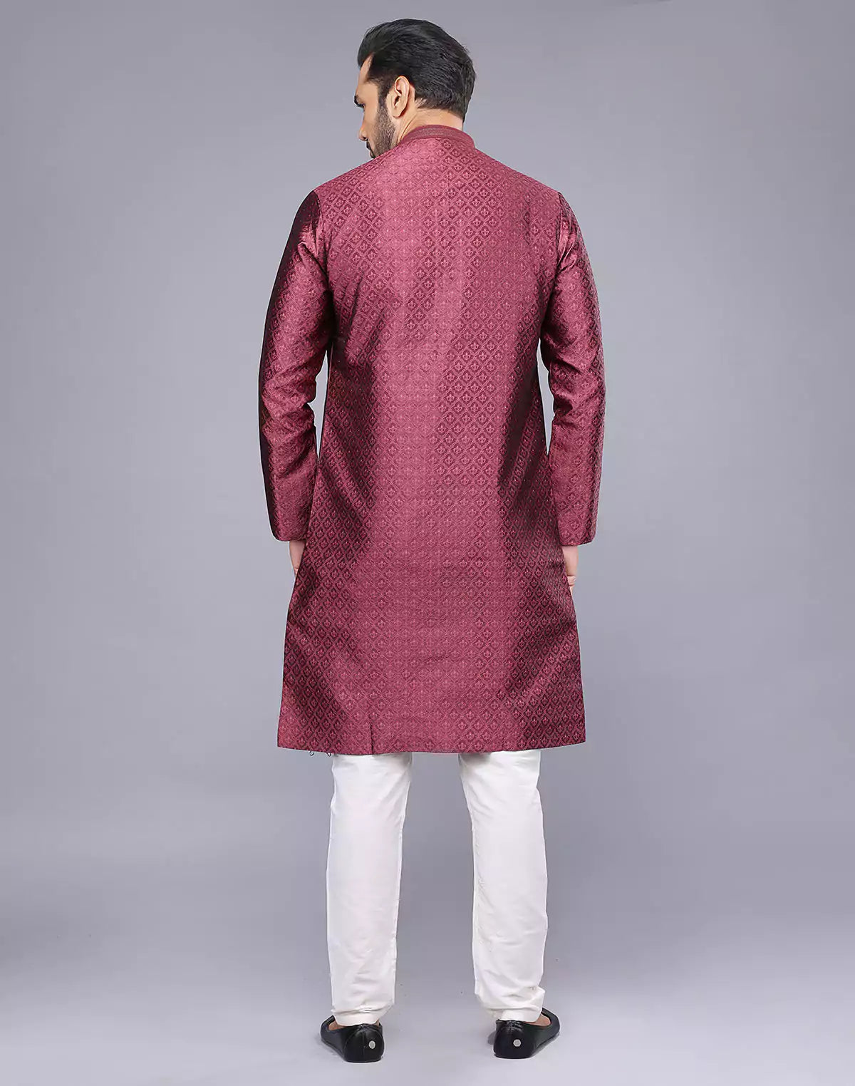 Soft Silk Maroon Self Brocade Design Thread Embroidery Kurta Set