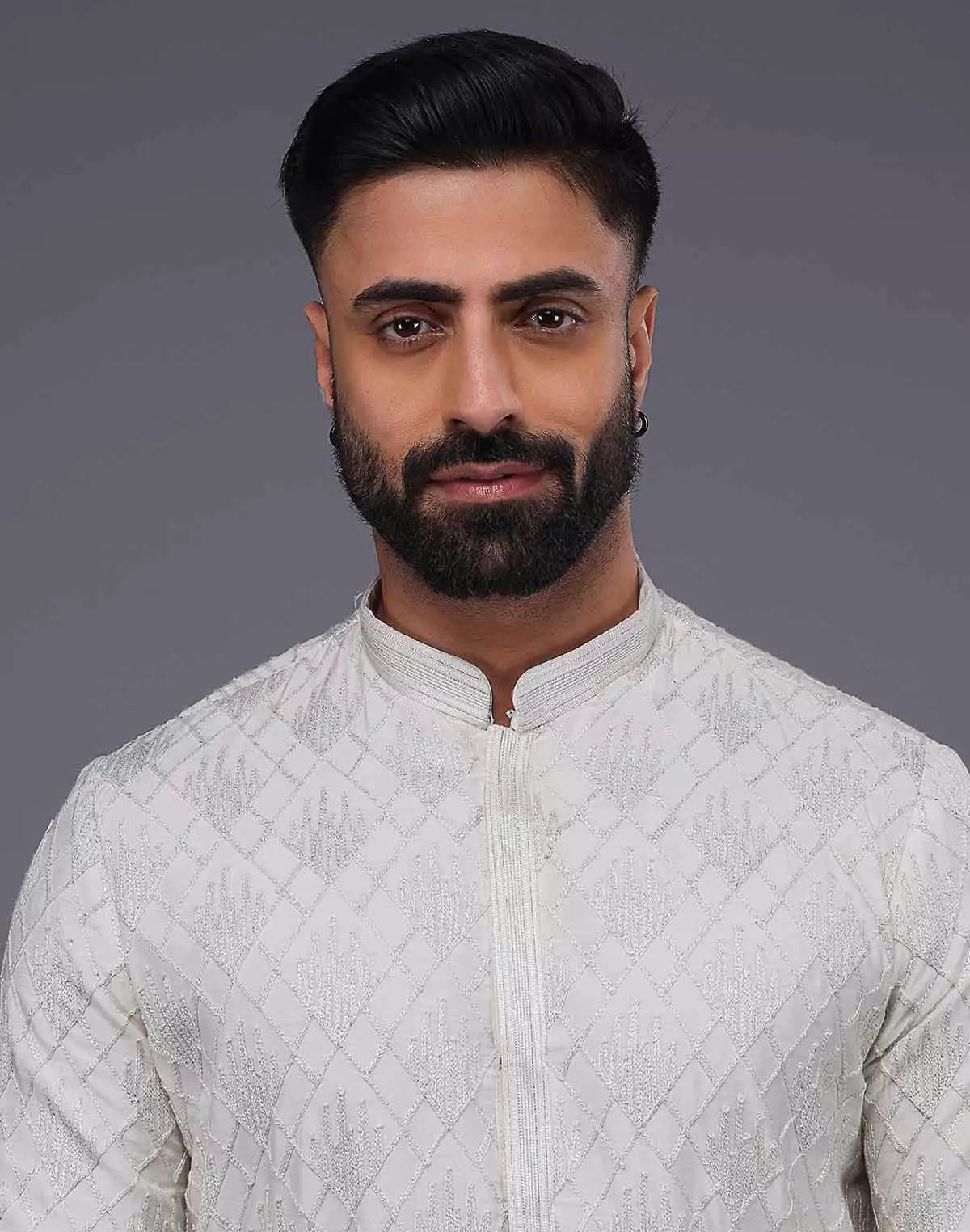 Cream Imperial Patterned Thread Soft Silk Silk Kurta Pajama