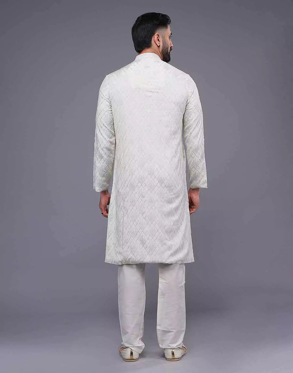 Cream Imperial Patterned Thread Soft Silk Silk Kurta Pajama