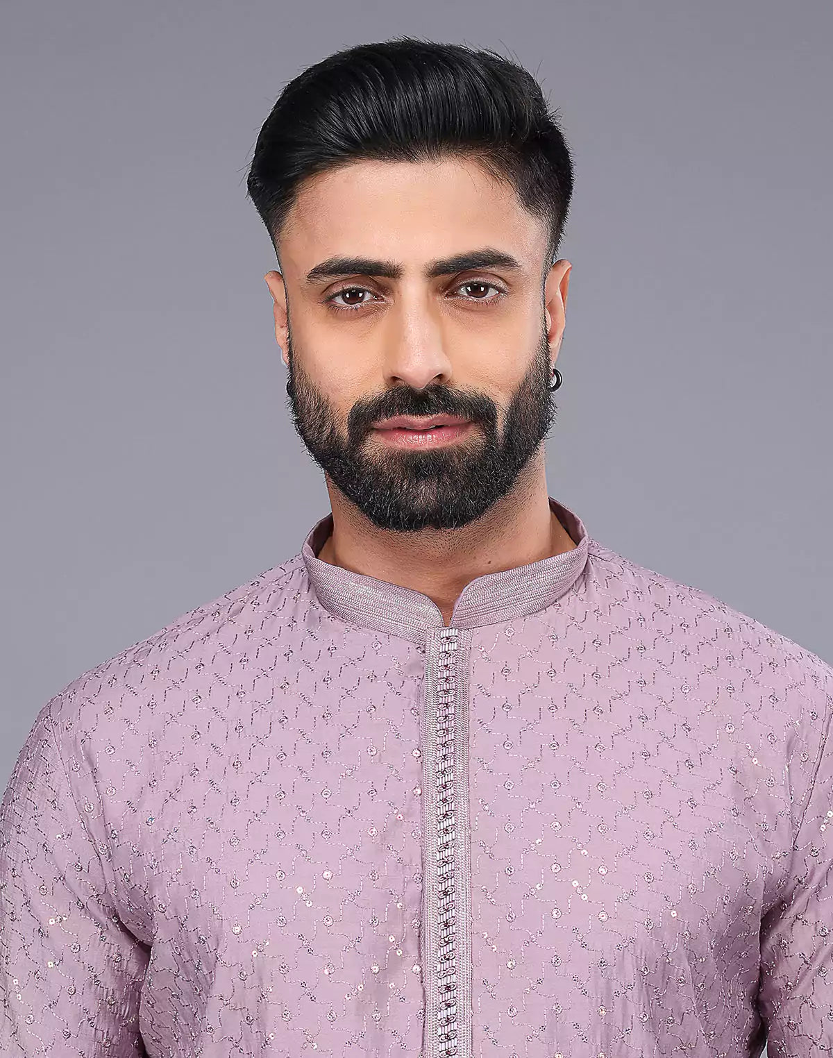 Self Imperial Patterned Elegant Onion Coloured Soft Silk Kurta Set