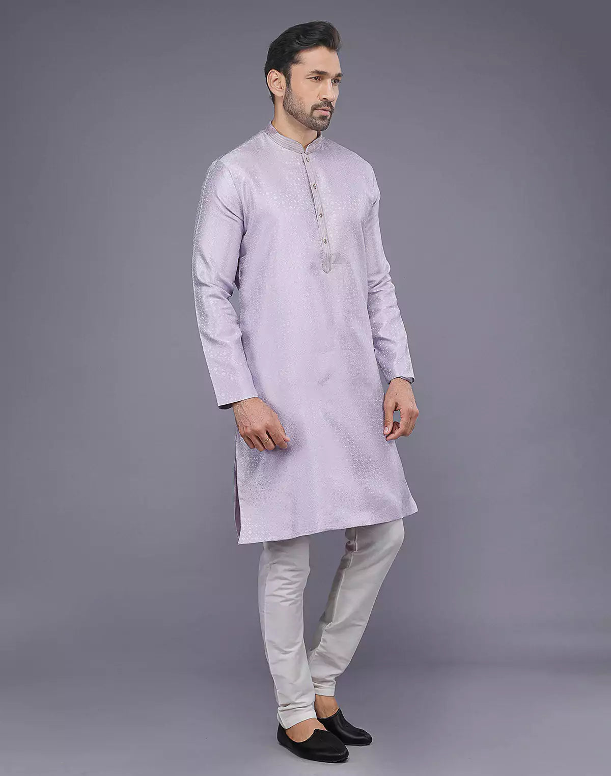 Lavender Self Design Jacquard Kurta Pajama