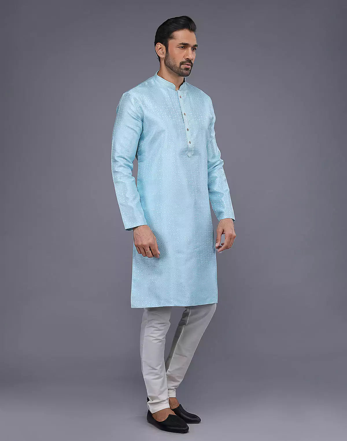Self Thread and Sequence work Sky Jacquard Kurta Pajama