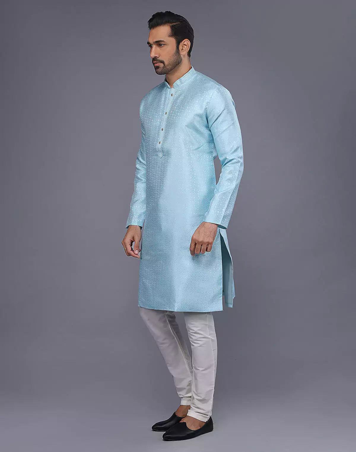 Self Thread and Sequence work Sky Jacquard Kurta Pajama