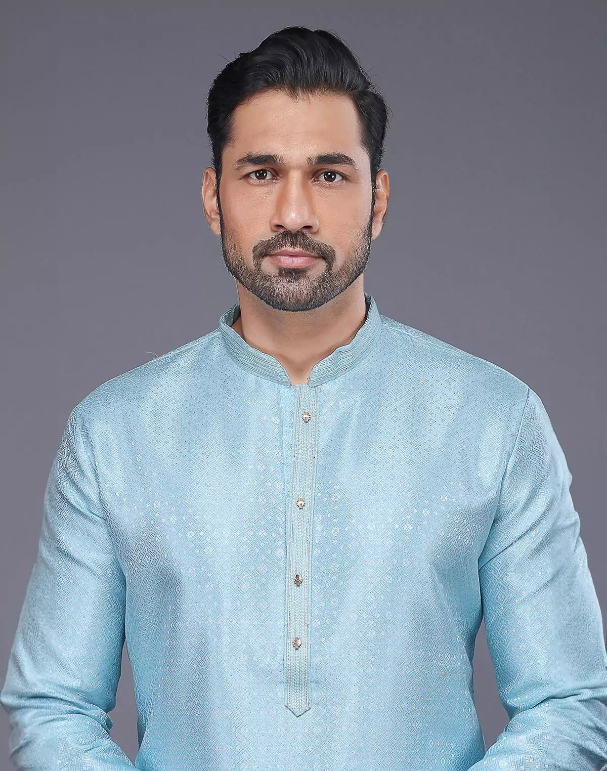 Self Thread and Sequence work Sky Jacquard Kurta Pajama