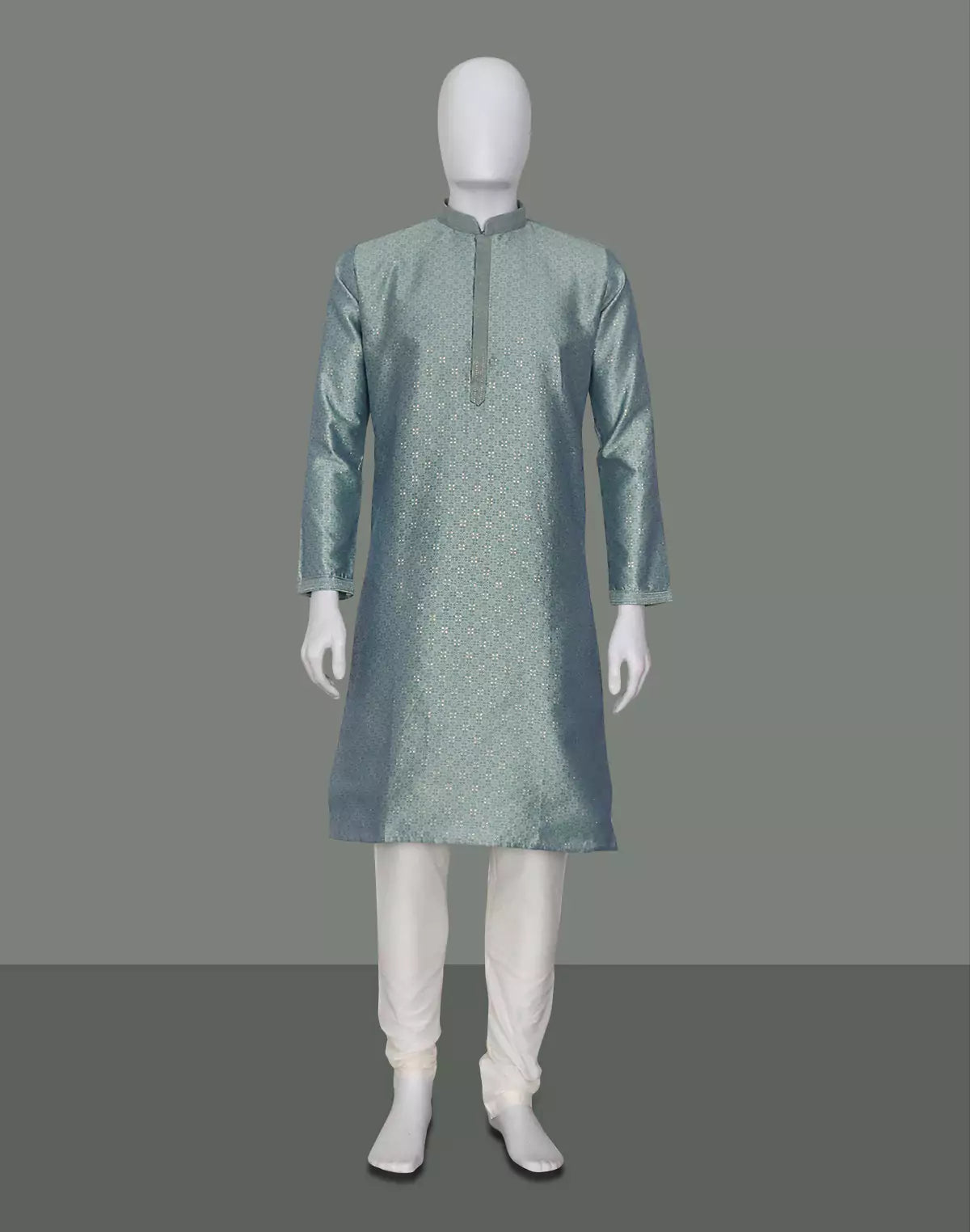 All Over Floral Self Design Jacquard Kurta Pyjama Set in Pista