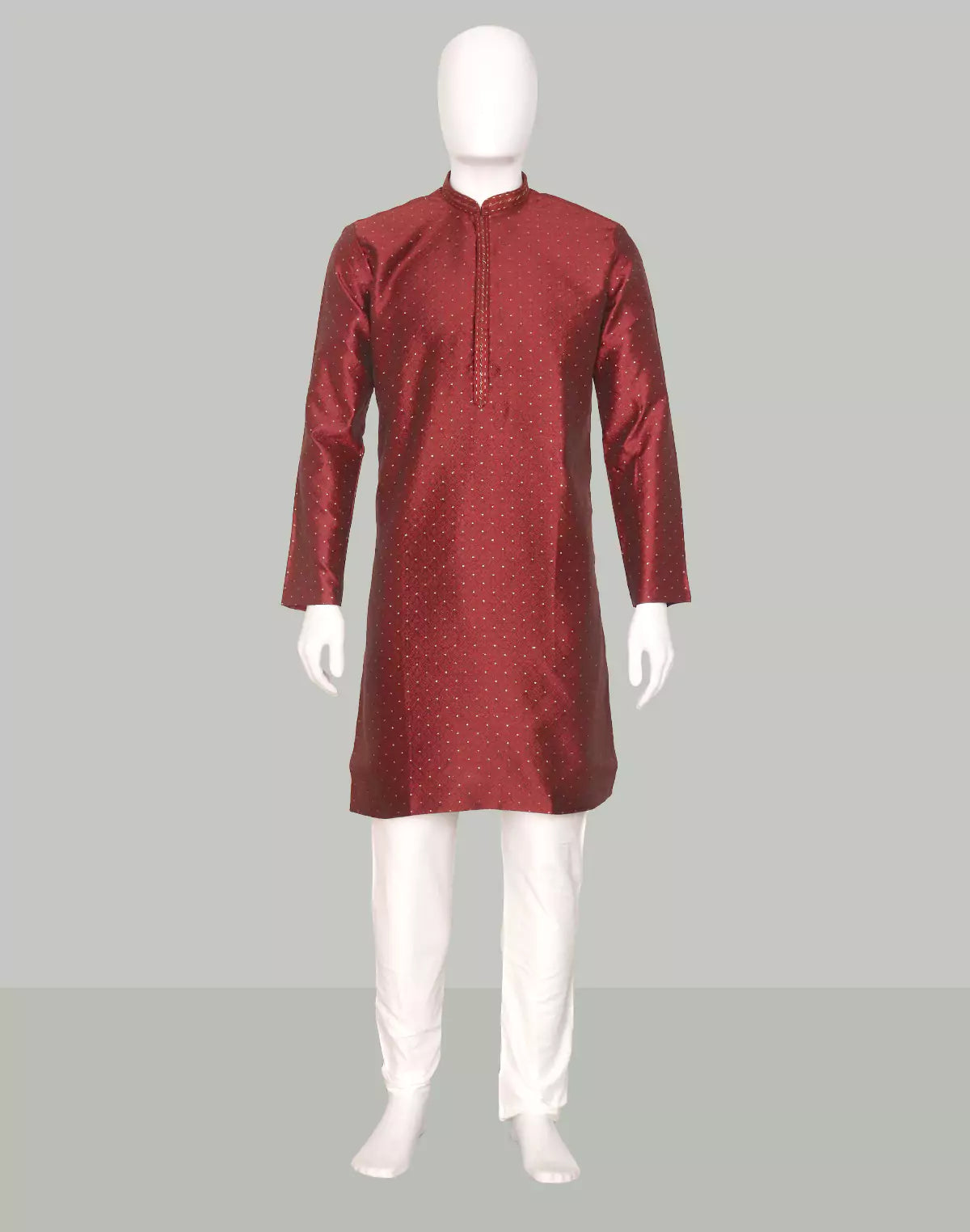 Maroon Self Weaving Jacquard Kurta Pajama Set