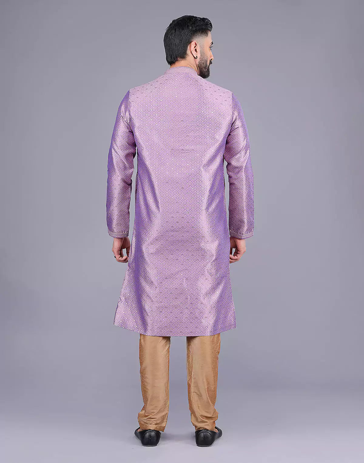 All Over Self Bootis and Weaving Lavender Soft Silk Kurta Set